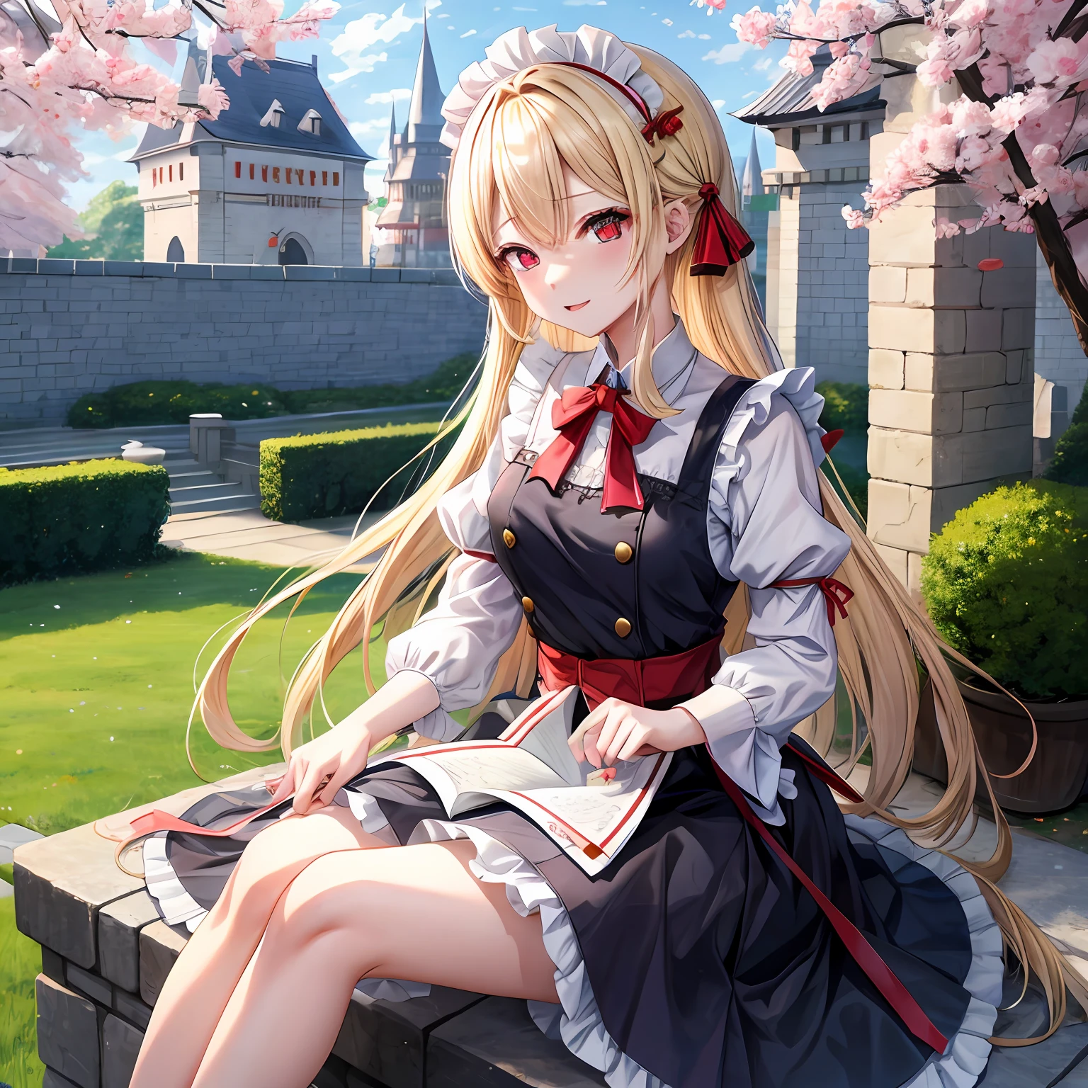 a blond、red eyes、One pretty girl、独奏、animesque、Maids、Castles