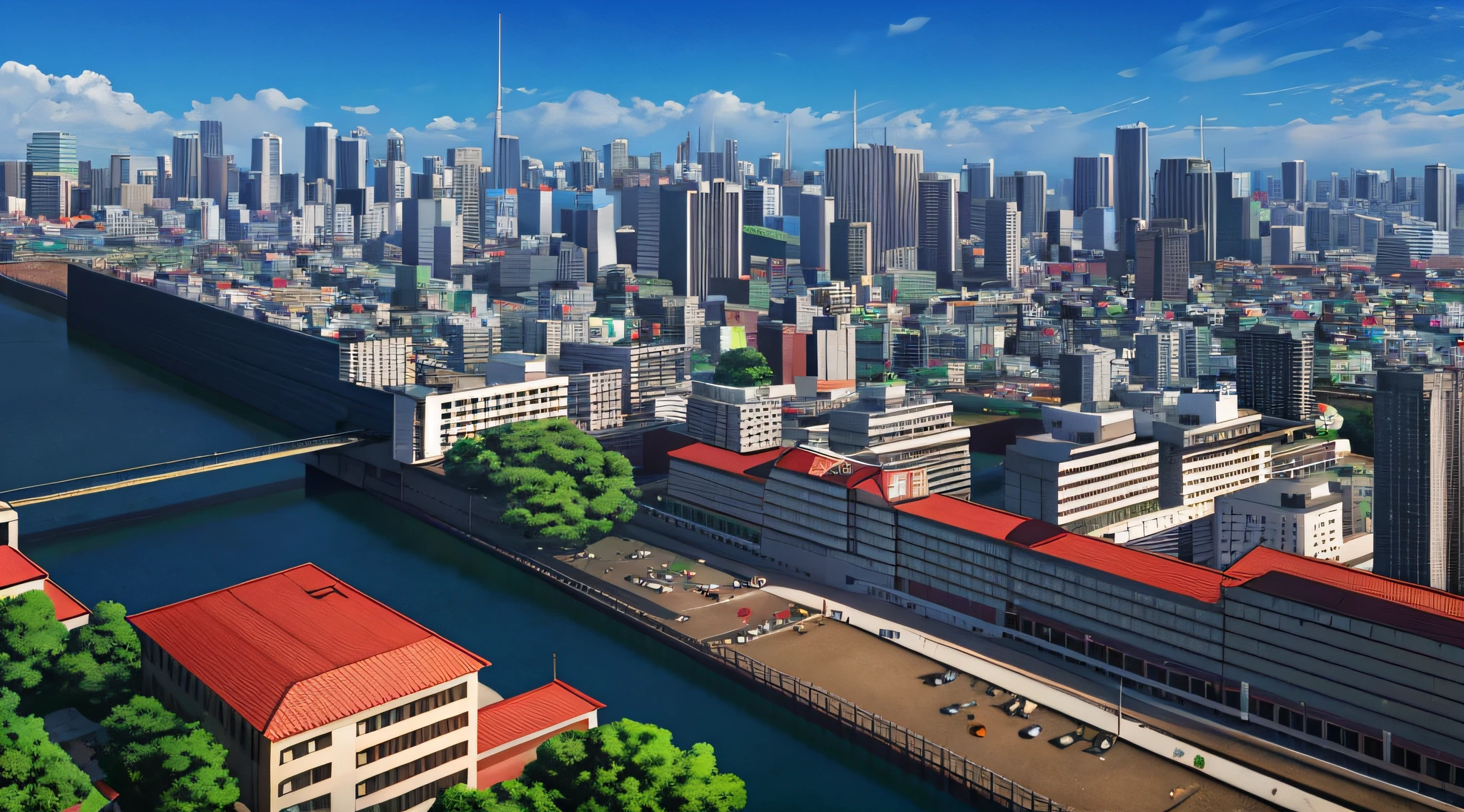 Overlooking，城市，In the daytime，Paulmart style，C4D