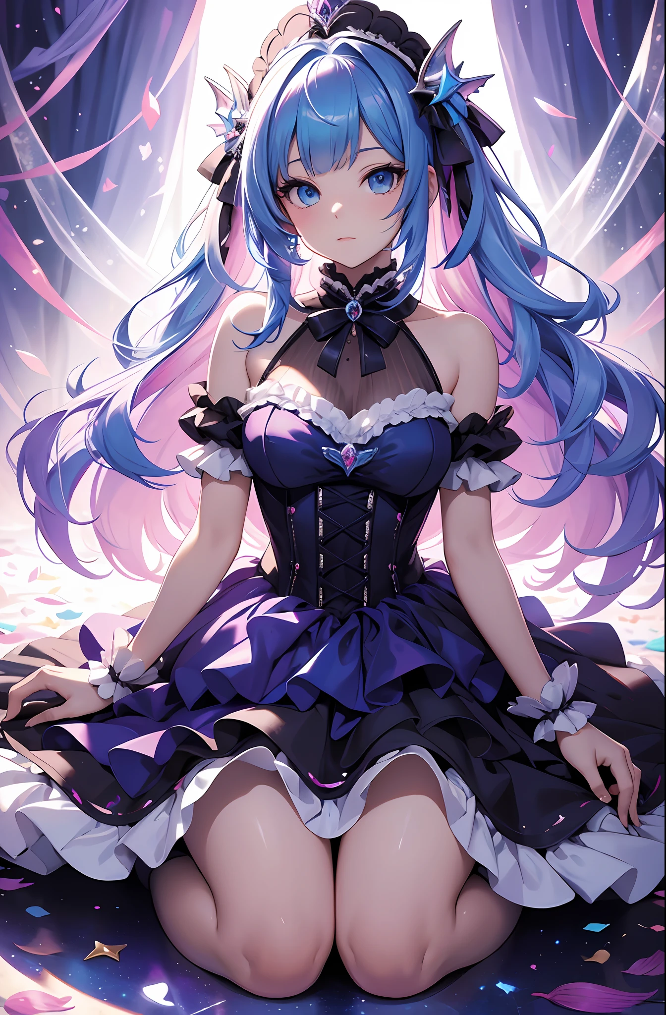 best qualityer,tmasterpiece,Ultimate resolution,downy,Extremely colorful,Colorful,Mermaid princess,Lolita dress,Kneeling pose