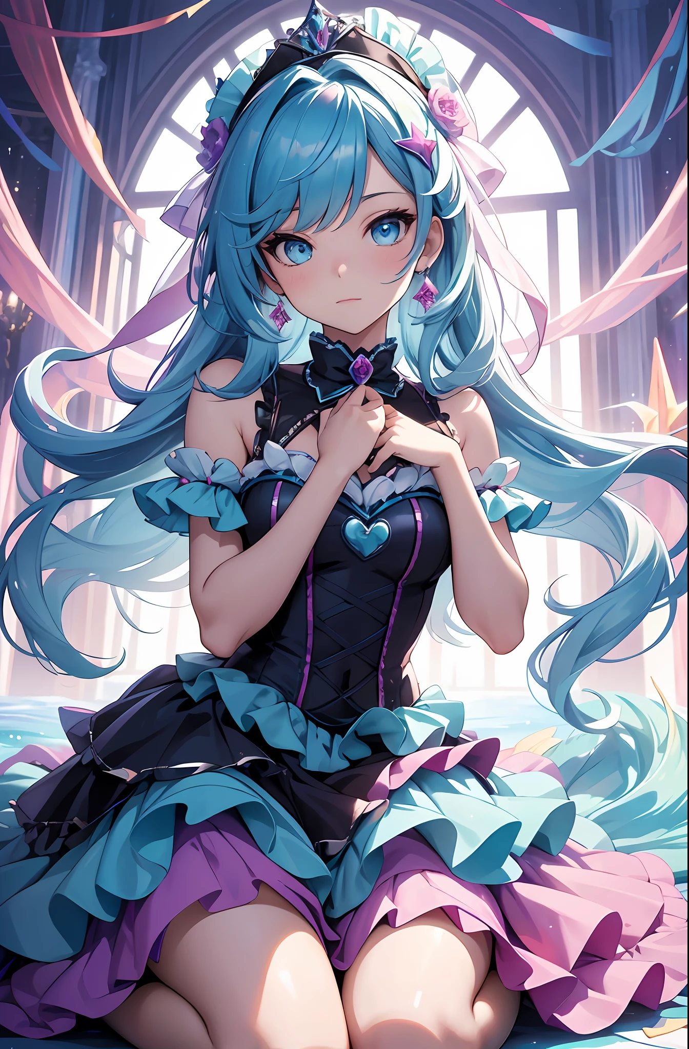 best qualityer,tmasterpiece,Ultimate resolution,downy,Extremely colorful,Colorful,Mermaid princess,Lolita dress,Kneeling pose