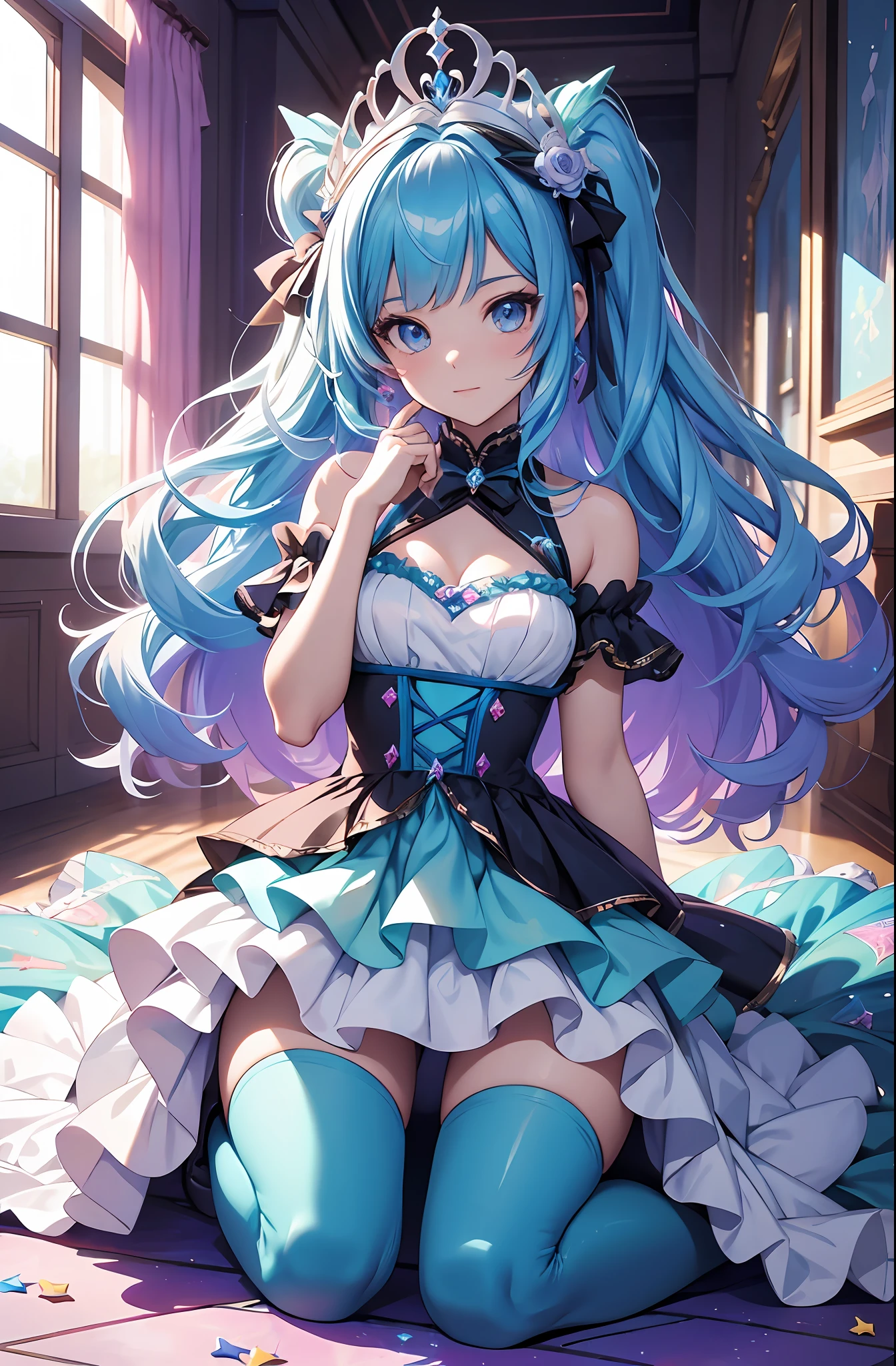 best qualityer,tmasterpiece,Ultimate resolution,downy,Extremely colorful,Colorful,Mermaid princess,Lolita dress,Kneeling pose