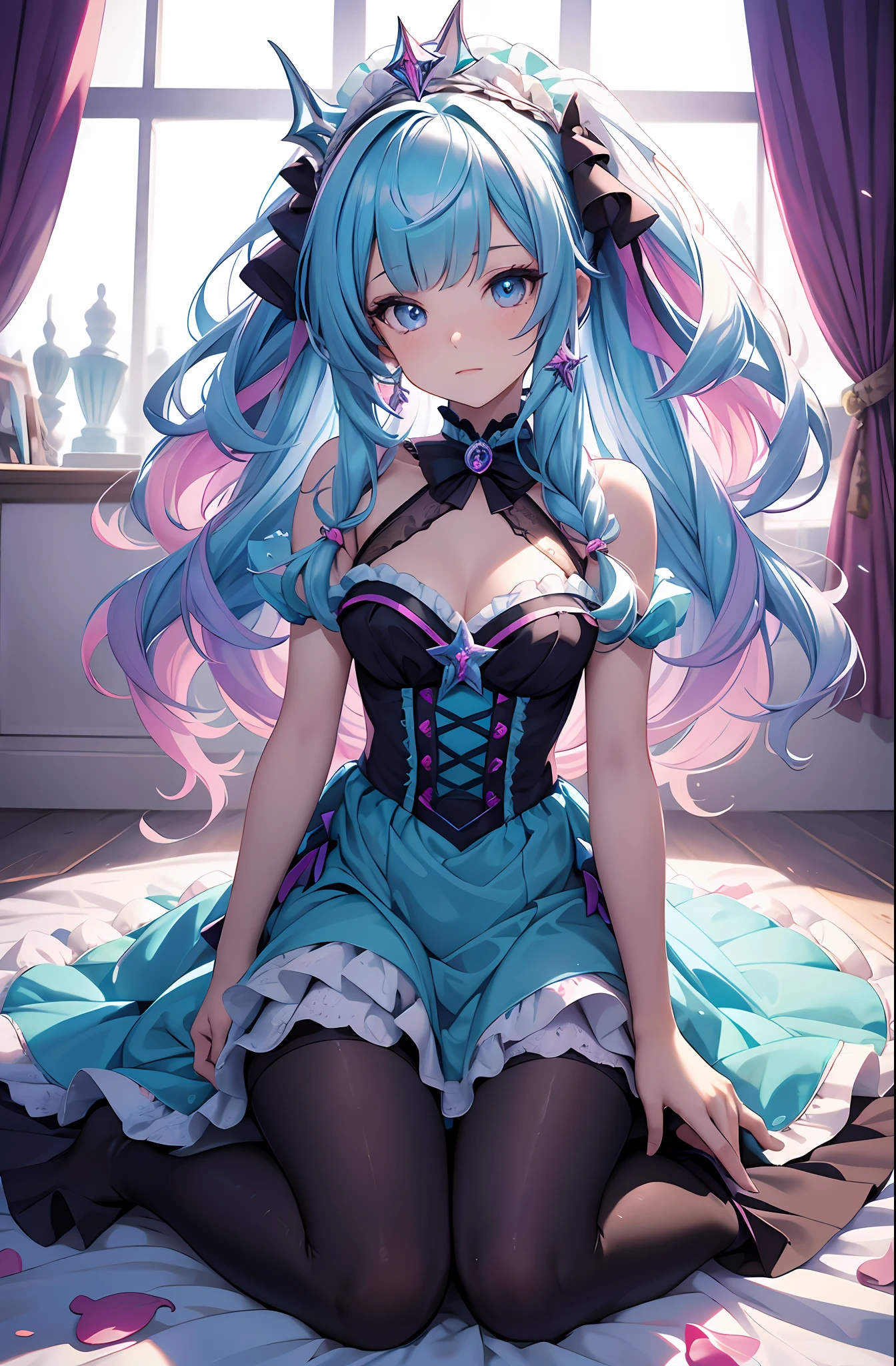 best qualityer,tmasterpiece,Ultimate resolution,downy,Extremely colorful,Colorful,Mermaid princess,Lolita dress,Kneeling pose