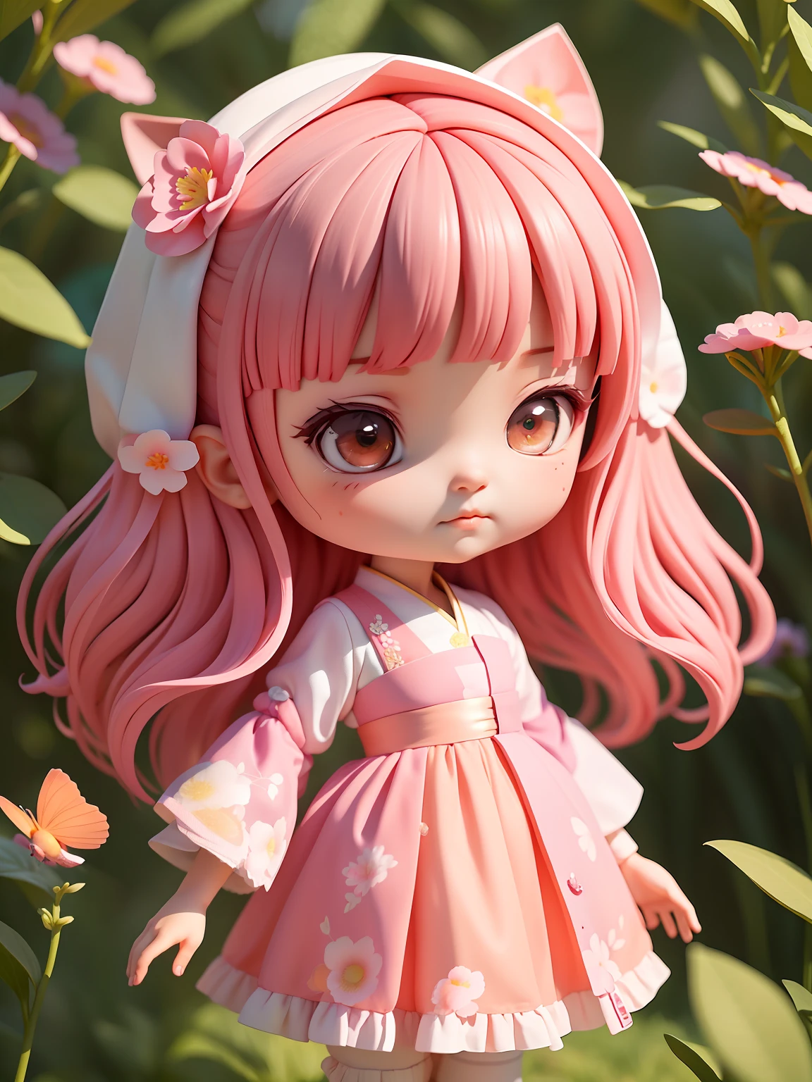 (Daisaku),(Need),(Super meticulous),(full bodyesbian:1.3),twin girls,tchibi,adolable,grievance,florals,exteriors,shawl,butterflys,:3,period costume,long whitr hair,pink headwear,Blurred,brunette color hair,longer sleeves,By bangs,耳Nipple Ring,brunette color hair,pinkflower,(beautiful detailed face),(美丽细致的眼睛),
