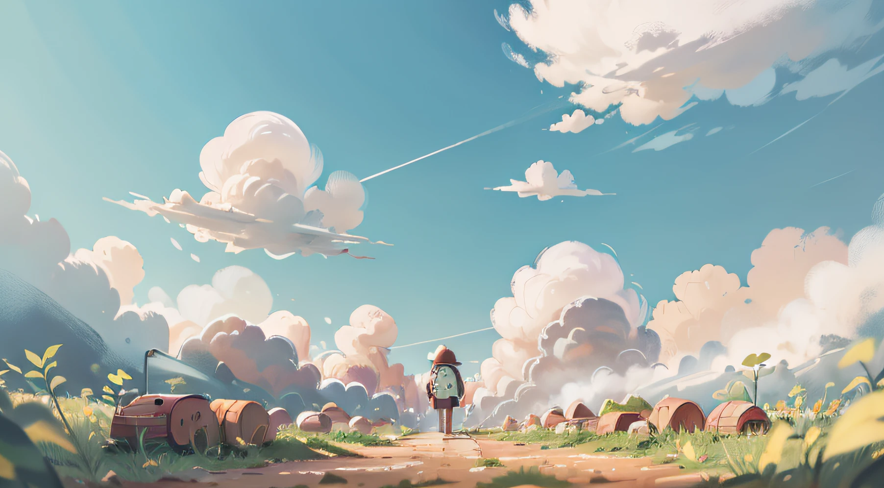 Sky clouds on the ground,There are no characters in the picture