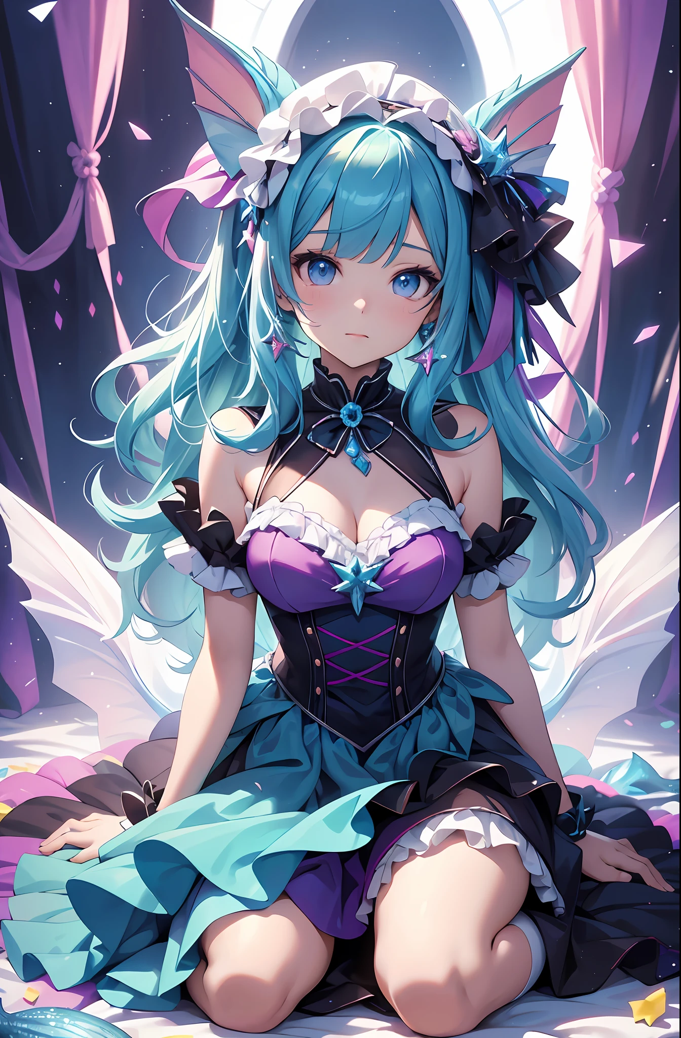 best qualityer，tmasterpiece，Ultimate resolution，downy，Extremely colorful，Colorful，Mermaid princess，Lolita dress，Kneeling pose，（point you by ass）