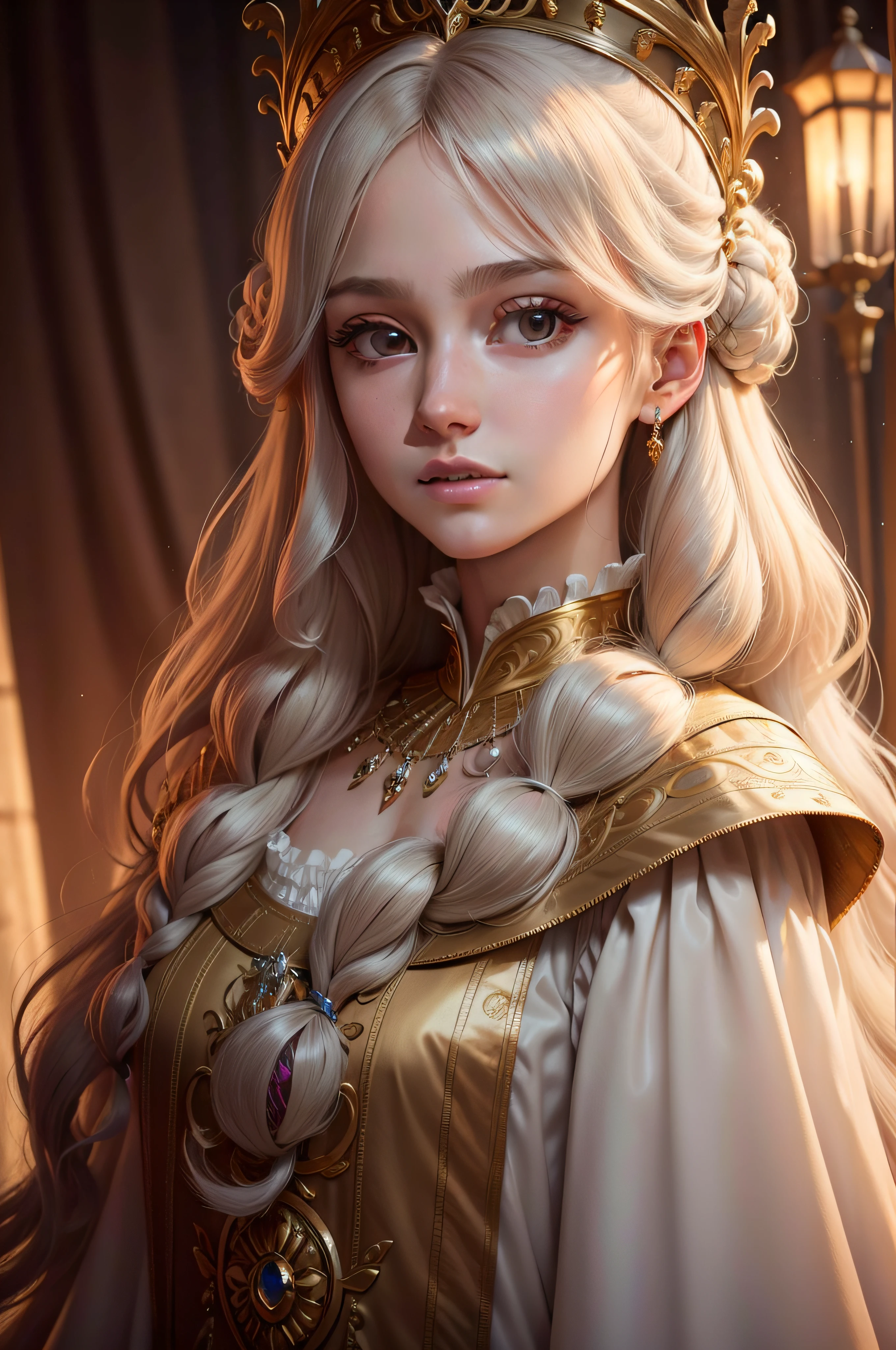 Princess in court dress,curtained hair, damp hair, long whitr hair, baroque, classicism, High detail, Sparkle, god light, full bloom, reference sheet, character sheets, Close-up, in a panoramic view, hyper HD, 4K, High quality, Best quality, Award-Awarded, A high resolution