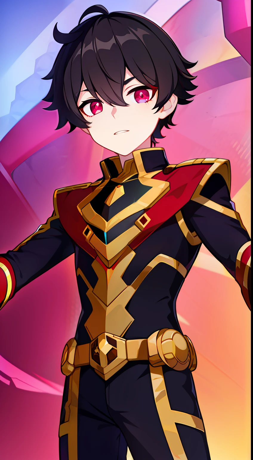 Young guy, short black hair, The eyes are red, Royal Uniform, The Infinity Gauntlet, Masterpiece, hiquality