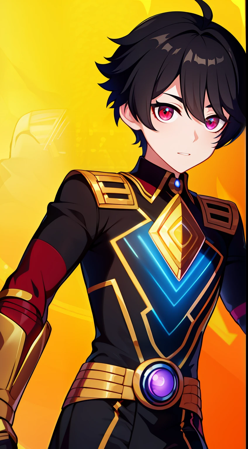 Young guy, short black hair, The eyes are red, Royal Uniform, The Infinity Gauntlet, Masterpiece, hiquality