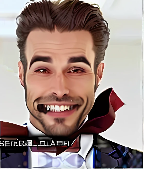 With a beard，Arafeld man with bow tie，Chinese instructions, Scary vampires, male vampire, Vampire teeth, It's really scary, Goatee, Exaggerated facial features, [ Realistic photo ]!!, groomed facial hair, he has an elongated head shape, Facial hair, A man vampire, Vampire, sharp vampire teeth, handsome male vampire, dracula