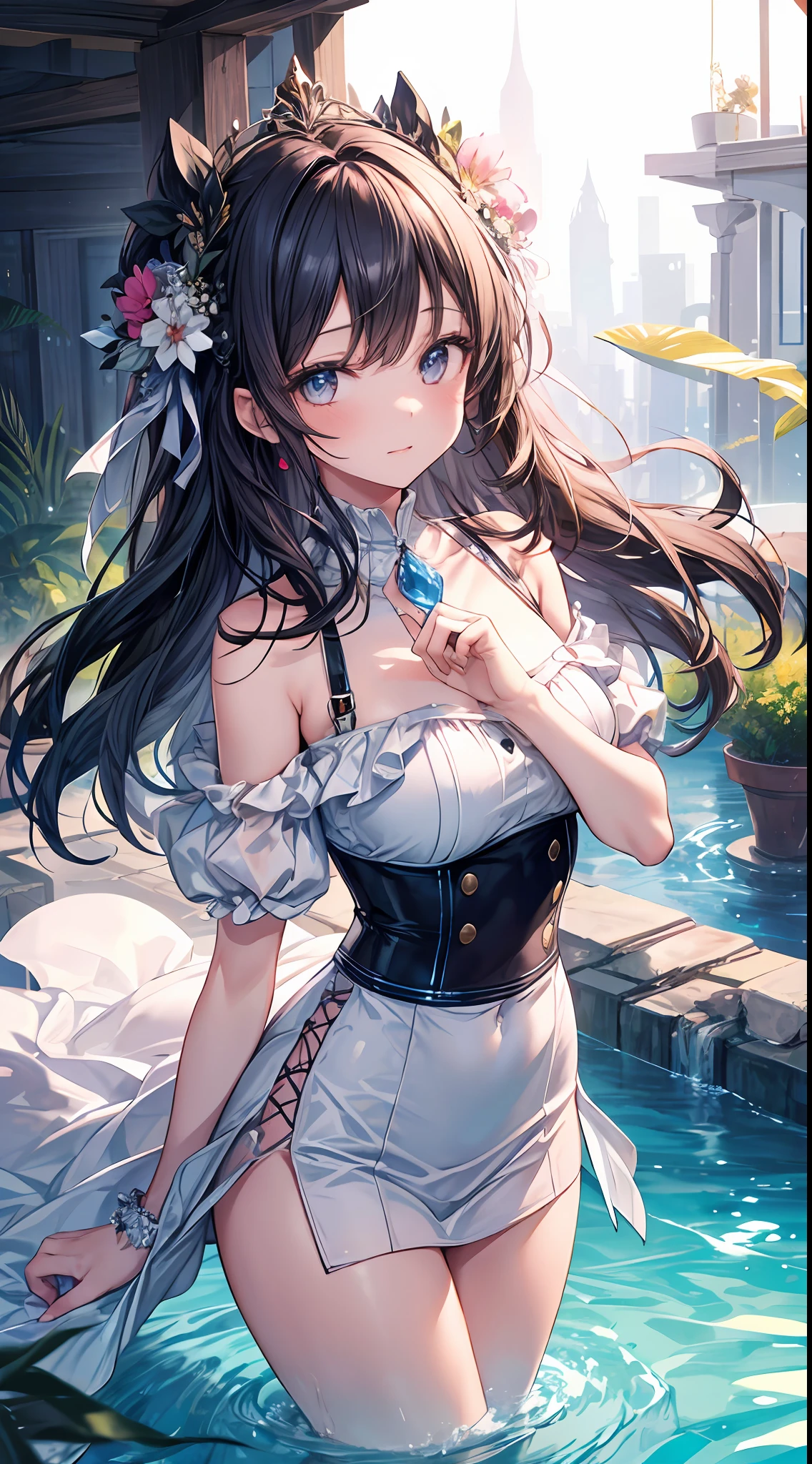 1girl, solo, ((masterpiece)), ((best quality)), virtual water, a girl, perfect hands, five fingers,