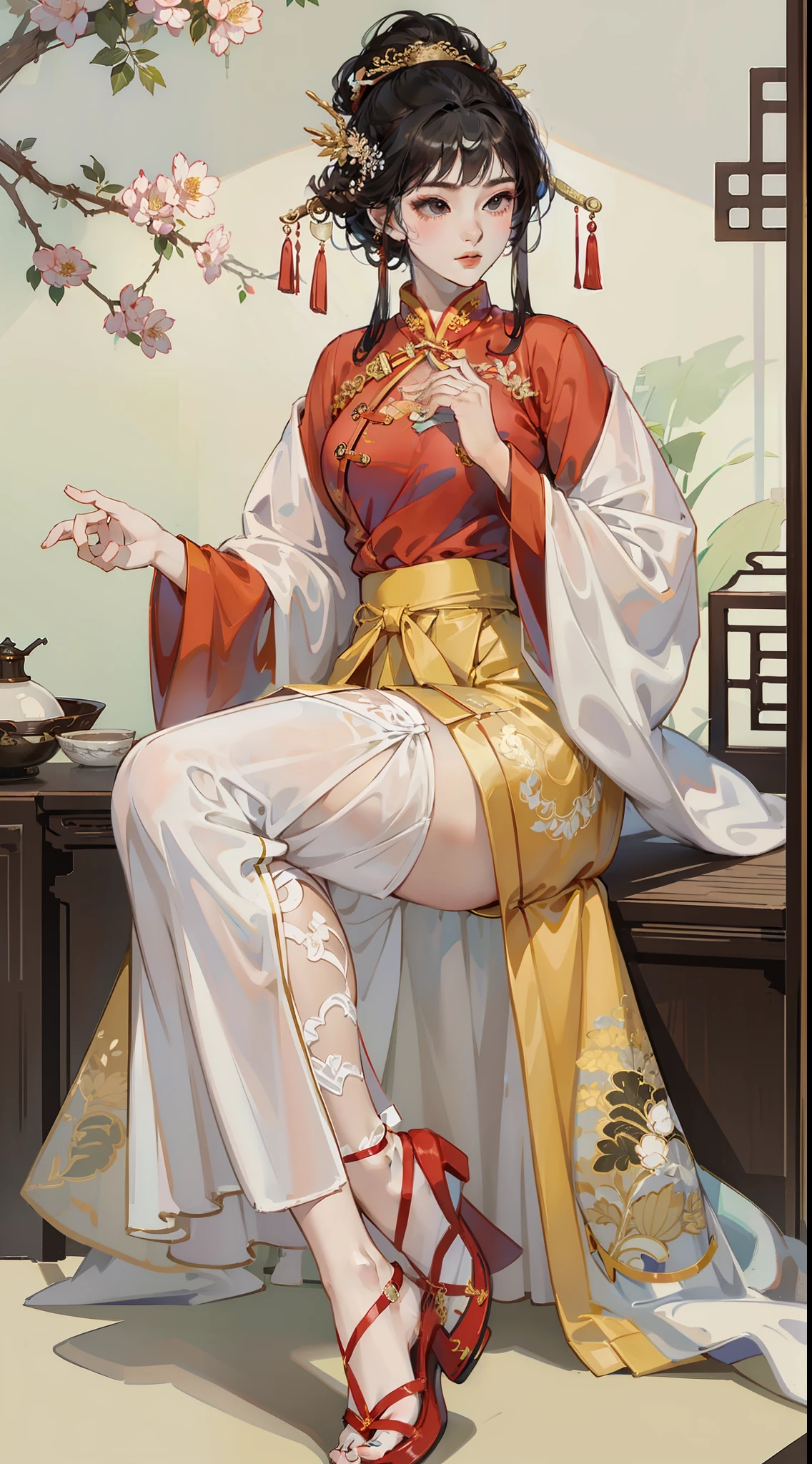 Bigchest,爆乳,full bodyesbian,The chest is completely covered by clothing,Tight chest,Long skirt hem at the bottom,Cheongsam split off,The sides show the thighs,Wear a long cheongsam skirt,The chest is large,The cheongsam is long to the feet
