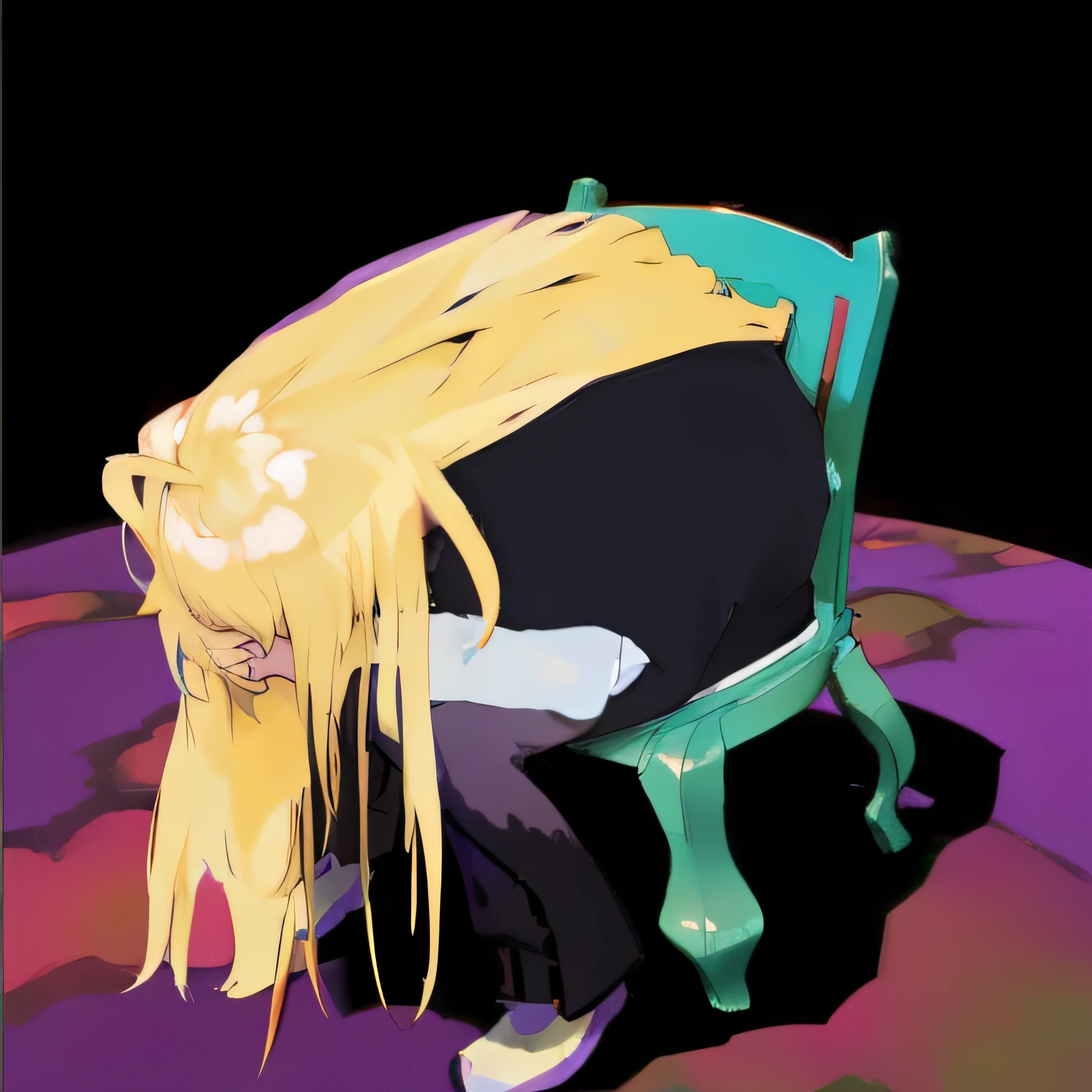 1girl, long blonde hair, shinjichair, head down, sitting