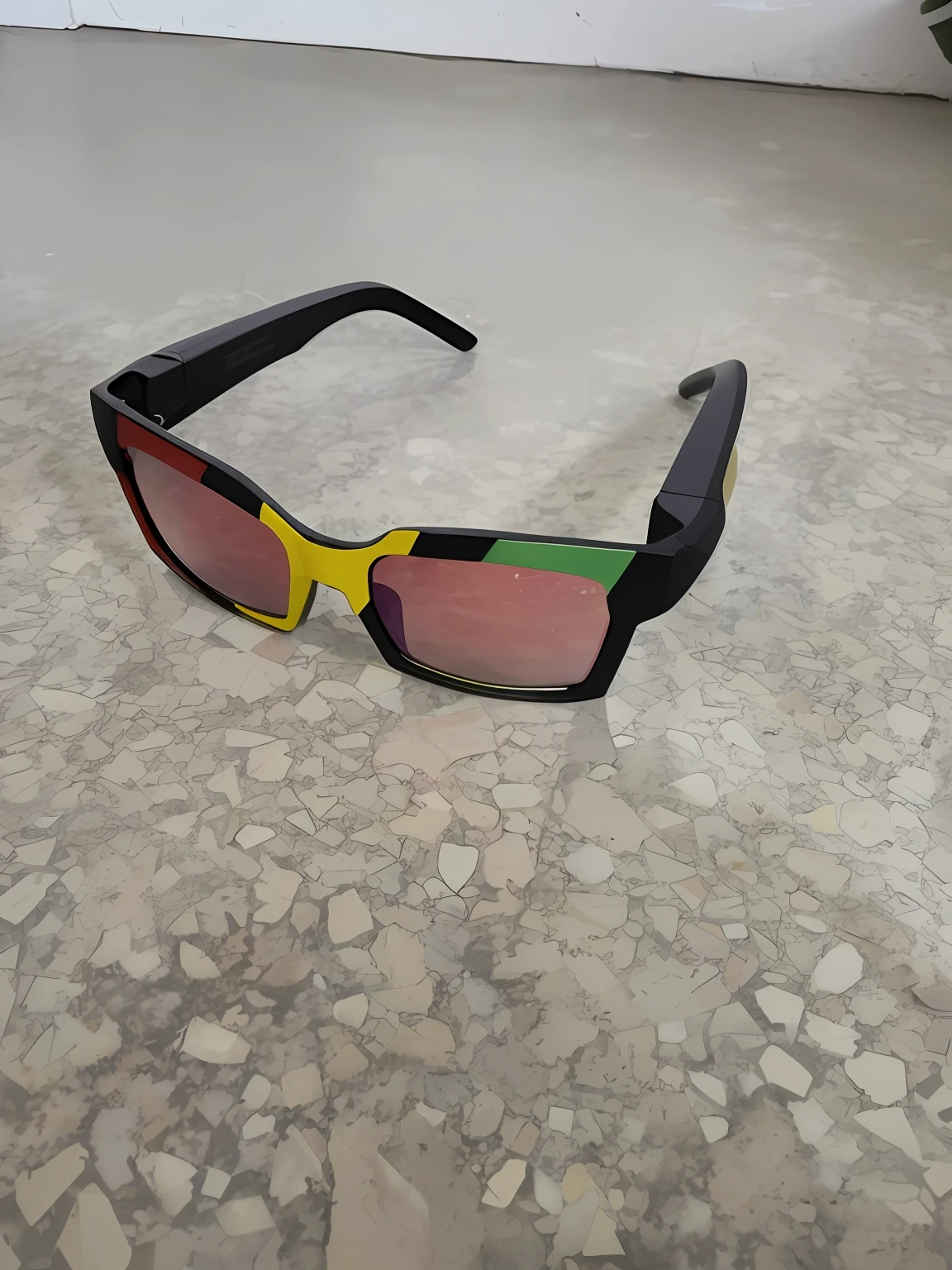 Brightly colored sunglasses on marble floor, digital sunglasses, , sun glasses, TV sunglasses, technological sunglasses, futuristic ar glasses, Digital glasses, Cool sunglasses, Cool glasses, implanted sunglasses, Futuristic sunglasses, shades, futurisitc sunglasses, Beautiful shades, Amazing hue, funny sunglasses, Tech glasses, sunglasses