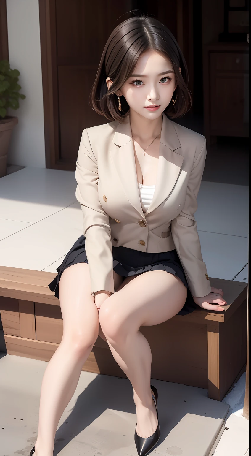 (Masterpiece:1.2), (Best quality), (Full body like:1.3) ,(Ultra detailed), (8K, Intricate), (Lens 135mm,F1.8), (Photorealistic)(Black background:1.3), Portrait photography,(dynamicposes),Side lighting,Edges are lit,Best shadow,Area light source,Perfect anatomy,Perfect face shape,Perfect for women,First-class female body,Refines skin texture,Fine cloth pattern,Meticulous beauty,Delicate and delicate skin,highlydetailed skin,paleskin,Delicate hair,glistning skin,top Quority, realisticlying, 8K, k hd, 1 rapariga, Female pervert, (Full body like:1.3), schools,痴女, blazer jacket, 校服,Visible nipple, with no underpants, The skirt is boldly pulled up, ((sit on chair,legs are open)), bend the knees and open the legs, The hairstyle is slightly shorter, Open your legs by grasping your knees with your hands, Buttoned shirt flutters