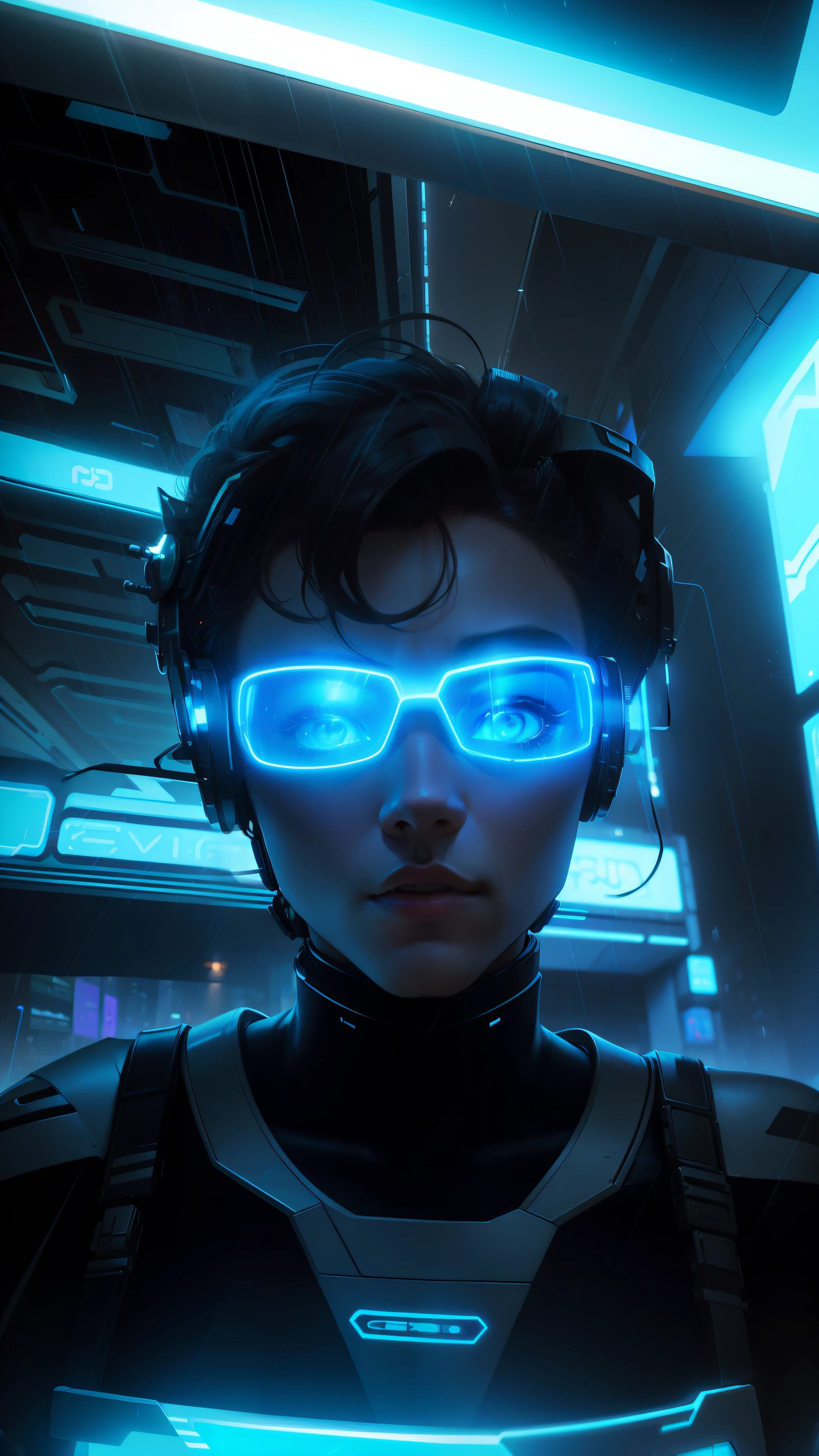 cyber punk perssonage,planet earth,utopian,mechs,selfie helmet city with blue tones rain street neon billboard people coming and going white mecha,Hyper-realistic Ultra-clear