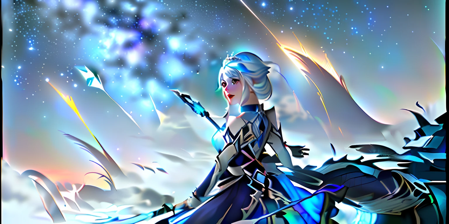 The background is the fields and the starry sky,There are high towers
