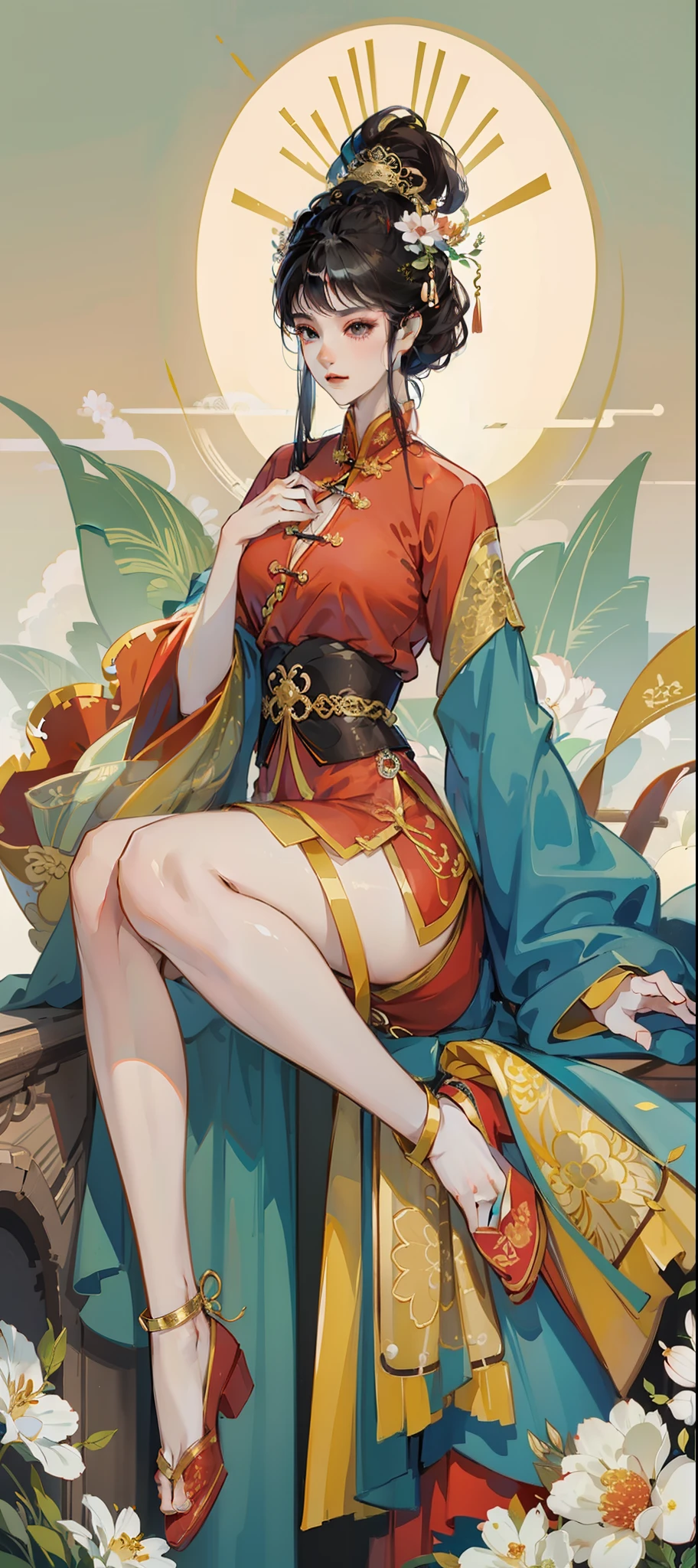 Bigchest,爆乳,full bodyesbian,The chest is completely covered by clothing,Tight chest,Long skirt hem hem,on cheongsam,The sides expose the thighs,Wear a cheongsam dress,The chest is large,The cheongsam grows to the feet