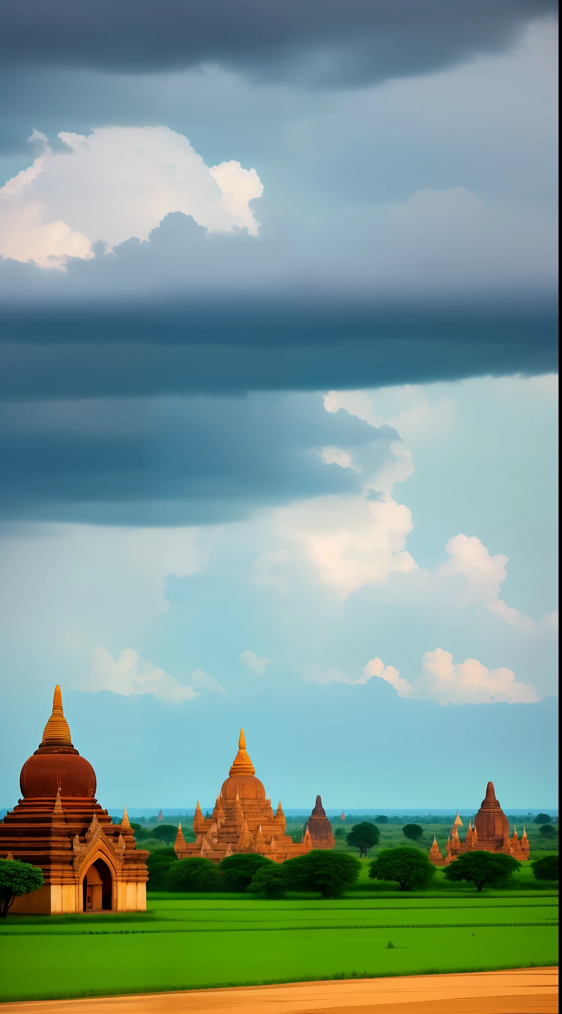 Bagan in rainy season, dark, clouds
