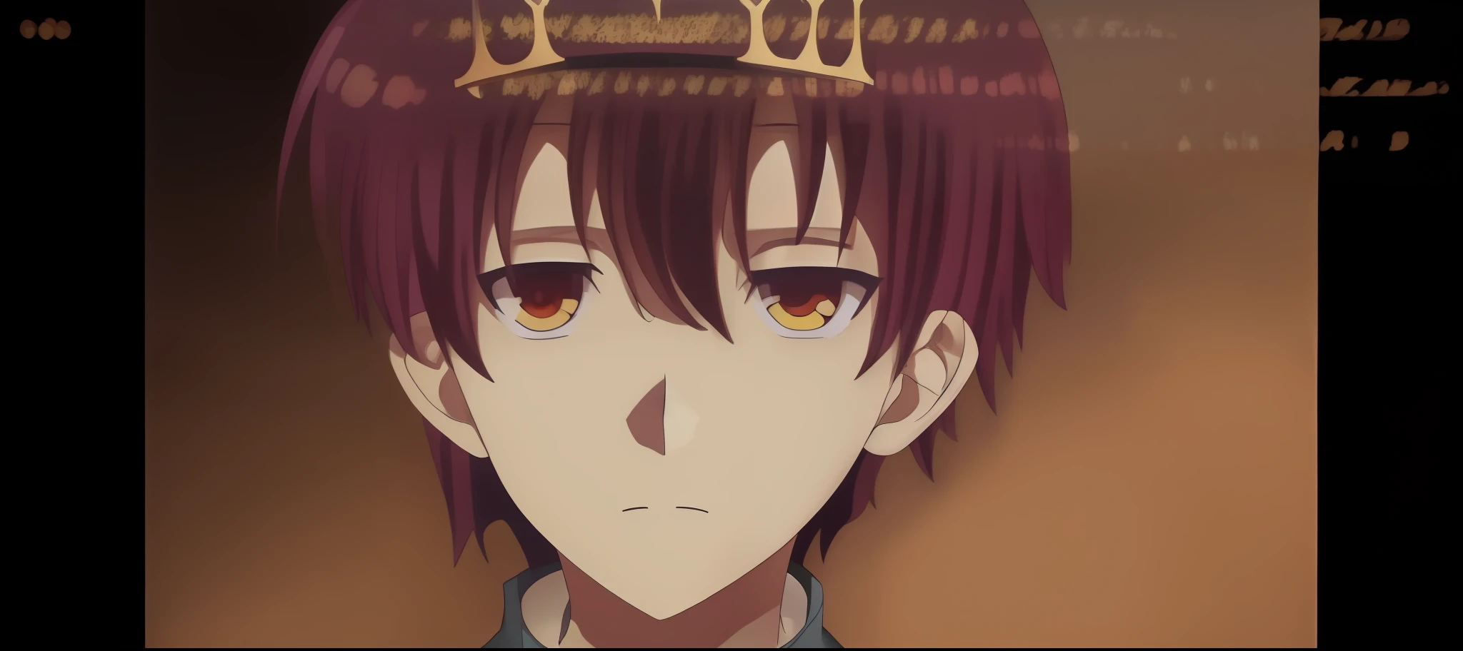 Close-up of a man wearing a crown on the screen, close up iwakura lain, still from tv anime, 2 0 1 9 anime screenshot, screenshot from a 2012s anime, screenshot from the anime film, close up of iwakura lain, animated still, in the anime film, giga chad crying, anime moe art style