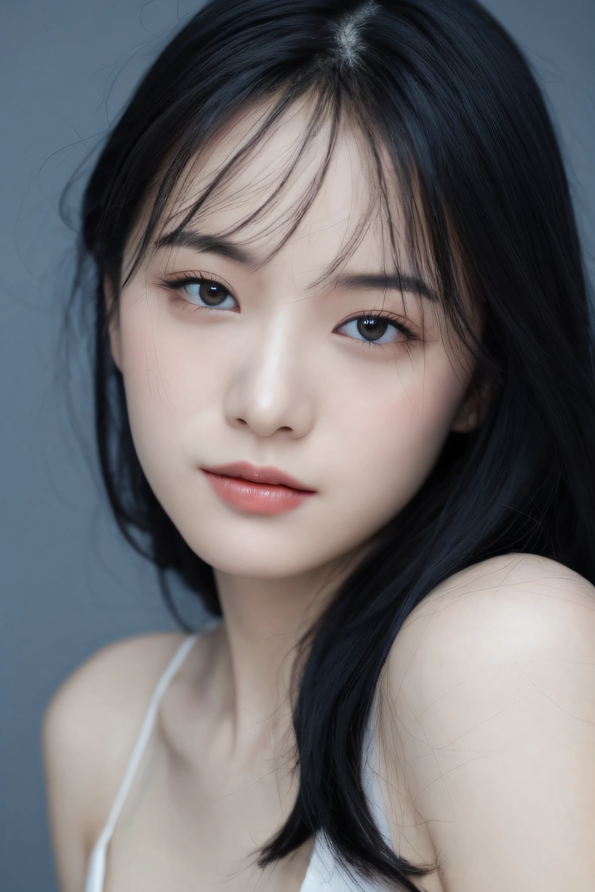 (Portrait of a clean face girl sleeping on her side and realistic),With his eyes closed,Amazing photography,dramatic lighting,Foto realism,ultra - detailed,
Intimate portrait composition,(centered image composition),(Close-up Shot Shot:1.6),best qualtiy,f / 1。8, 85mm,
(28 years old Asian female), black_hair,(black_eyes:1.2),(By bangs),putting makeup on,white_dress,
(Hazy blue_sky_background)