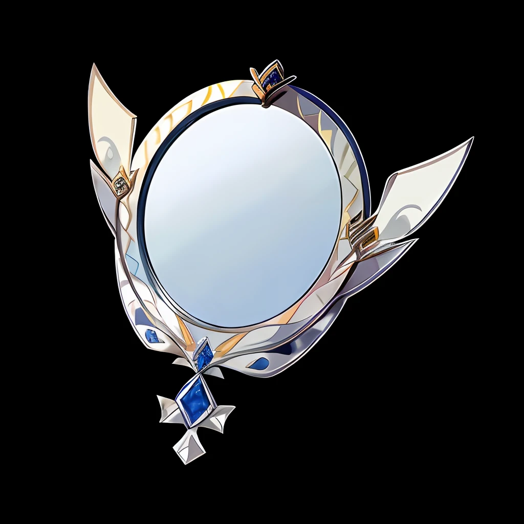 Item icons in 2D games,It is a mirror for high school students,Boys,Have a wing on it,In the style of Ilustatian design,Adavrui,In Studio Ghibli style,Use pastel colors,White,Pale yellow and light navy blue,Close-up(CU)