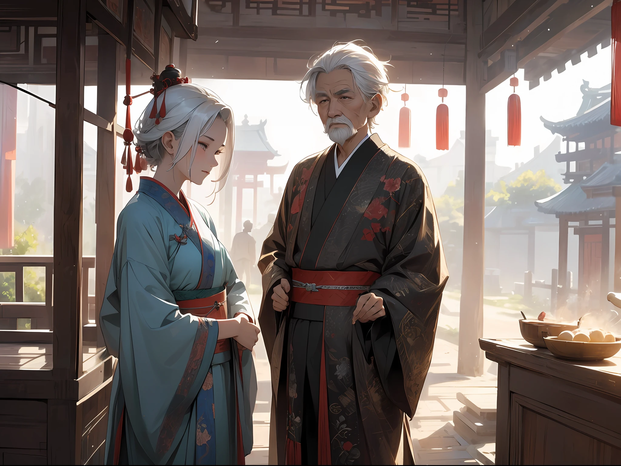 Masterpiece, Best quality,On winding dirt roads,An ancient Chinese palanquin,A short white hair can be seen inside the window、Old man with a wrinkled face,Dressed in Hanfu,