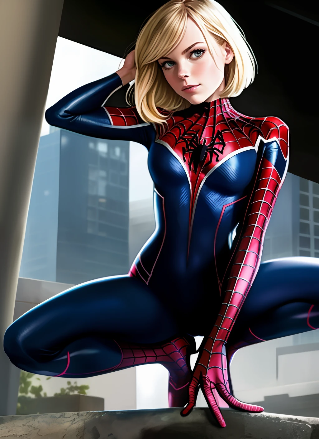 Gwen Stacy spiderwomen peeing in her suit
