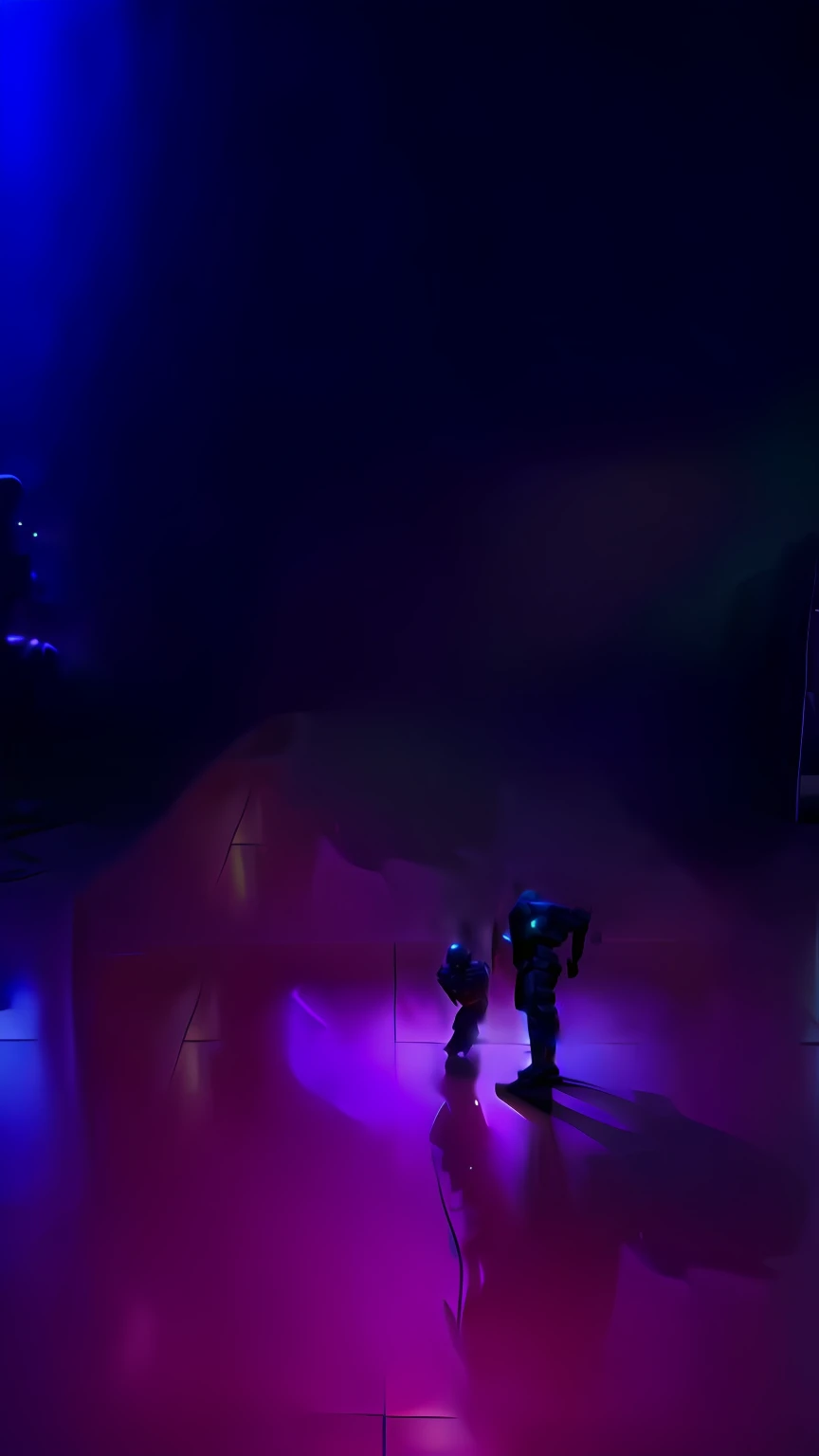 There is a skateboarder riding on a skateboard in a dark room, cinematic neon uplighting, Beautiful and cinematic lighting, cinematic blue lighting, cinematic opening shot, death and robots two in the void, teaser trailer footage, cutscene footage, cinematic mood lighting, detailed cinematic shot, With cinematic lighting, Scary cinematic lighting, pixar octane render, cinematic accent lighting，（Clear ground texture），（Transparent wall structure），（tmasterpiece）