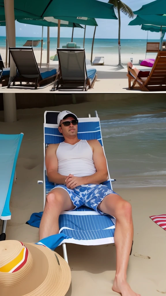 There was a man sleeping on a beach chair under a parasol, he is very relaxed, relaxing on the beach, relaxing at the beach, relaxing on the beach, laying on a beach, vacation photo, laying on a beach, relaxing on the beach, resting after a hard fight, at a tropical beach, in a sun lounger, laying on a beach