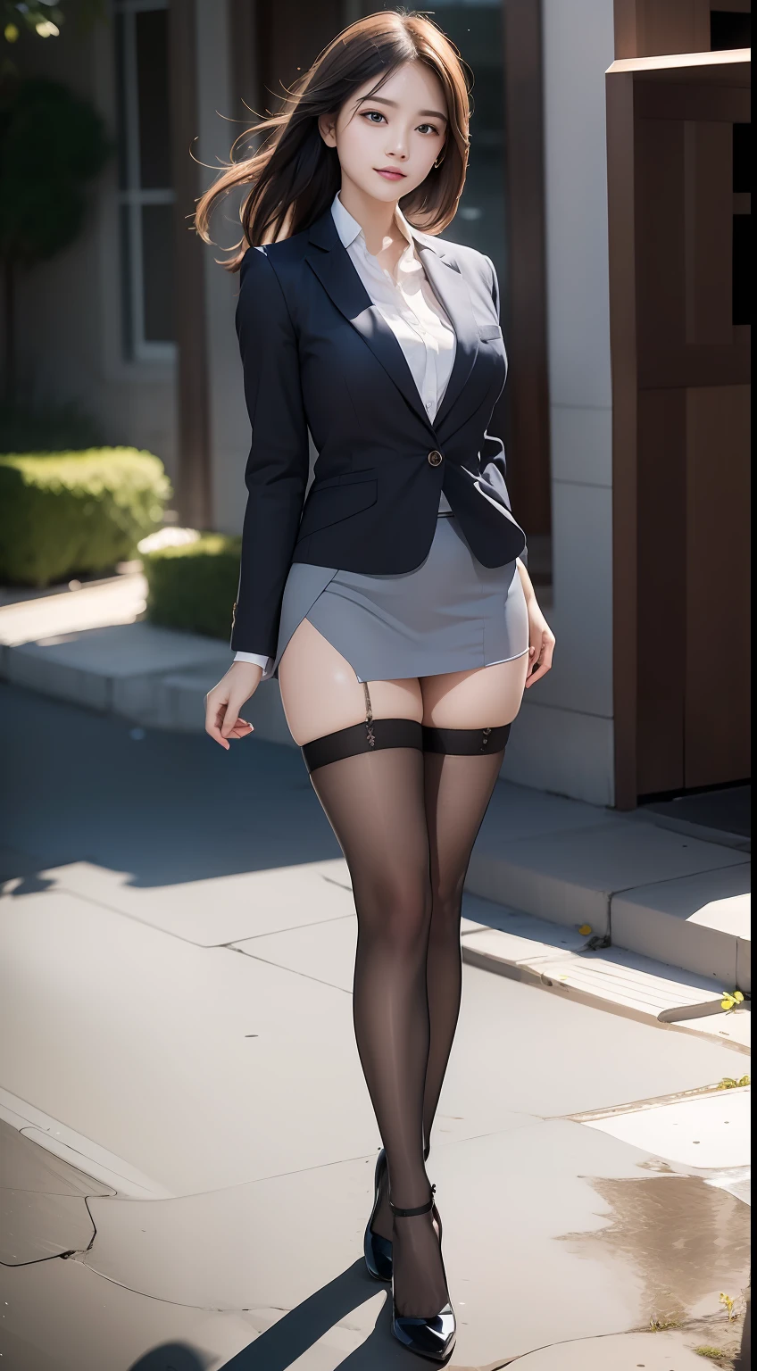 (Masterpiece:1.2), (Best quality), (Full body like:1.3) ,(Ultra detailed), (8K, Intricate), (Lens 135mm,F1.8), (Photorealistic)(Black background:1.3), Portrait photography,(dynamicposes),Side lighting,Edges are lit,Best shadow,Area light source,Perfect anatomy,Perfect face shape,Perfect for women,First-class female body,Refines skin texture,Fine cloth pattern,Meticulous beauty,Delicate and delicate skin,highlydetailed skin,paleskin,Delicate hair,glistning skin,top Quority, realisticlying, 8K, k hd, 1 rapariga, Female pervert, (Full body like:1.3), schools,痴女, blazer jacket, 校服,Visible nipple, with no underpants, The skirt is boldly pulled up, (legs are open), bend the knees and open the legs, The hairstyle is slightly shorter, Open your legs by grasping your knees with your hands, Buttoned shirt flutters