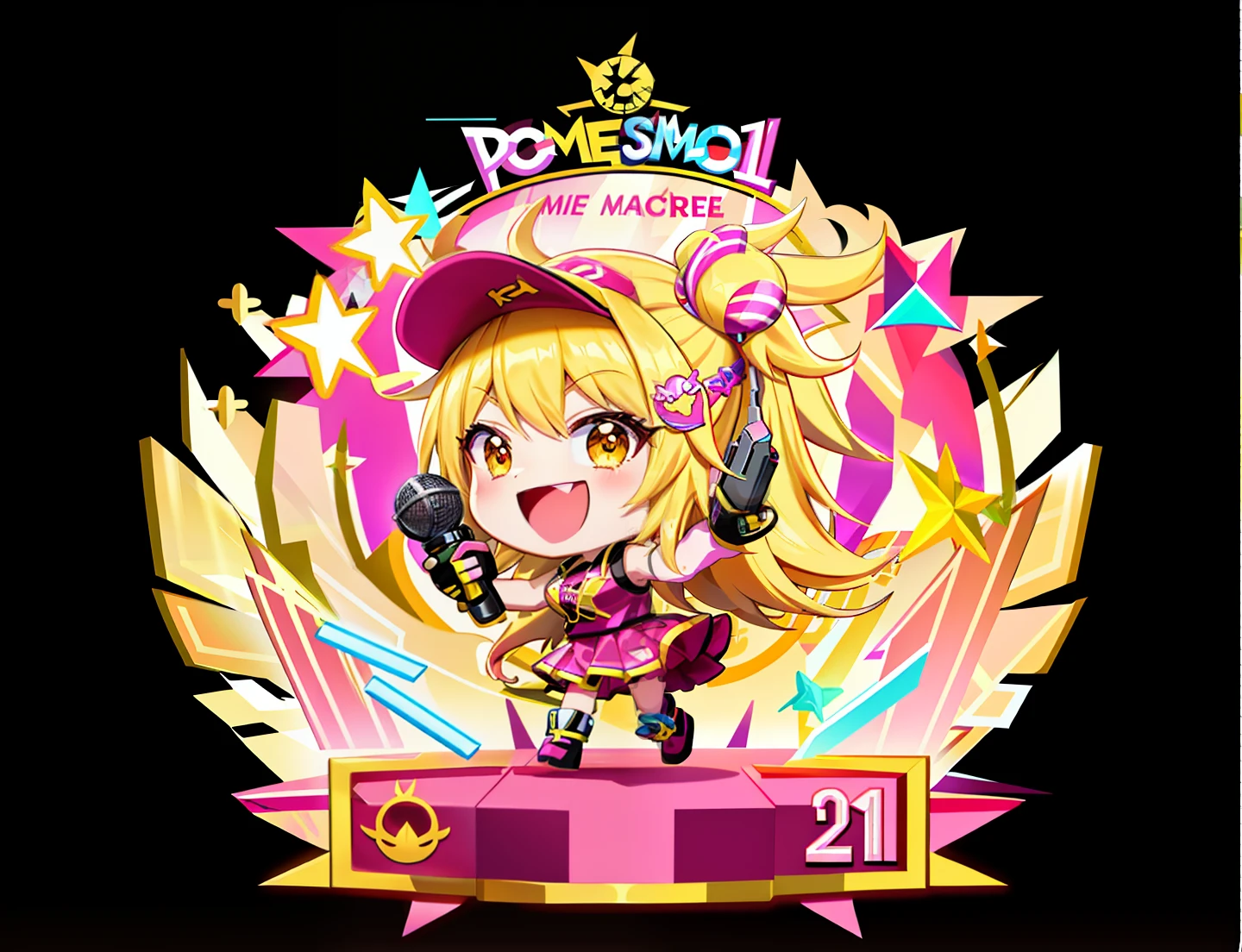 Close up of cartoon character holding microphone, kda, Official artwork, Anime moe art style, official fanart, profile picture 1024px, hq artwork, advanced digital chibi art, holograph, hololive, official fan art, pixiv contest winner, High-quality fanart, maple story gun girl, high detailed official artwork, Official artwork HDR --auto