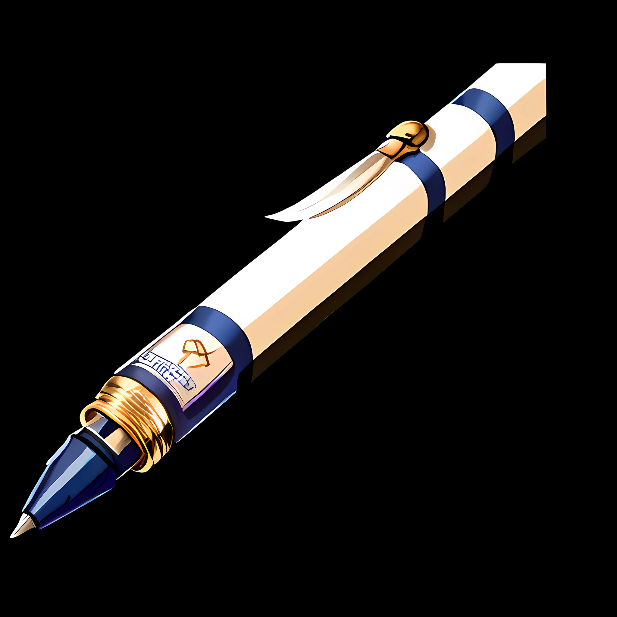 The icon of the pen,This is for high school boys, It is decorated with white feather elements,In two-dimensional games,Sincere Shinkai Makoto style, Simple minimalism,Use pastel colors,White,Pale yellow and light navy blue,Close-up