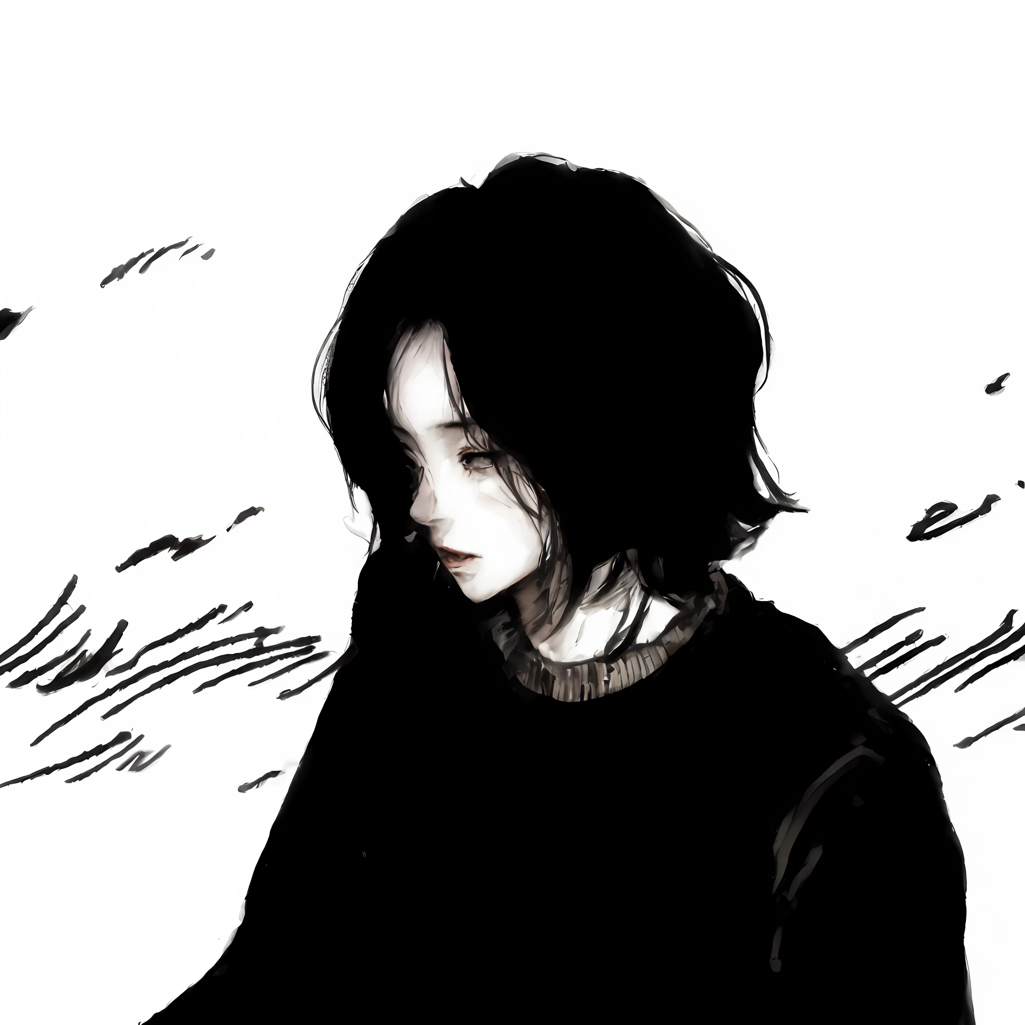 Beautiful ink comic style,Black minimalist lines,Pure white background,Image of Arafat sitting on a park bench,He is《Demon Killer》Gentle 18-year-old handsome guy in art,juvenile sense,a sense of atmosphere。He wore a sad expression,It exudes feelings as tender as water。Floor plan about the《Ishida art manga》,The painting features black-haired illustrations in the black manga style of Mizu Ishida and Shigeru Aijima。