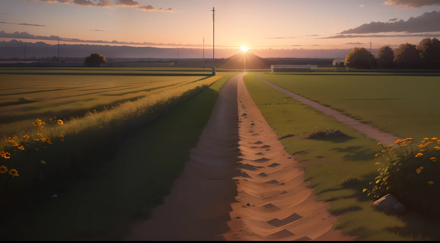 The setting sun shines on the field path,The children drifted away