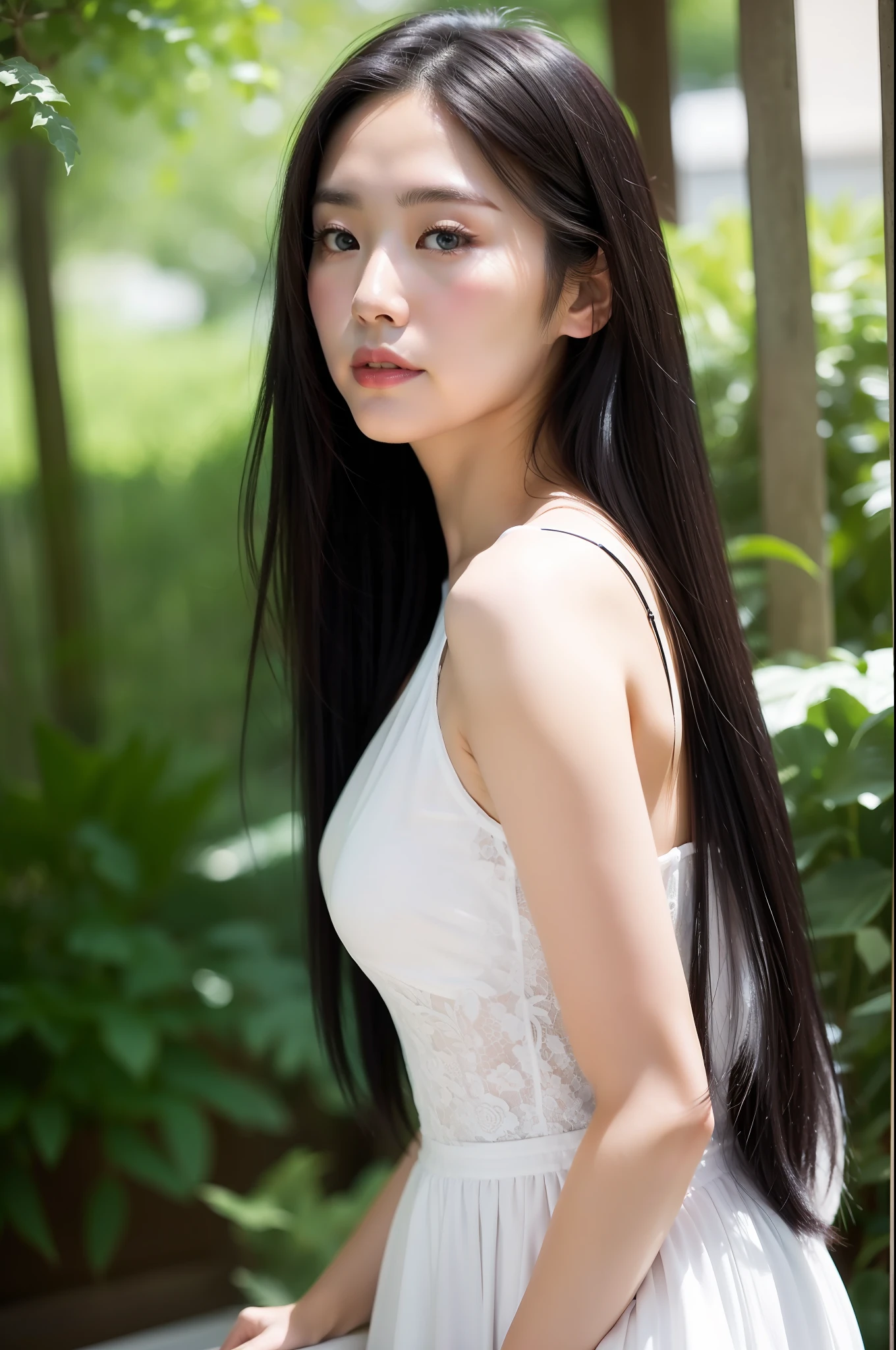 asian human、Beautie、unclear、Long black hair、Will、The whole body is shown、late 20s age、夏天、during daytime、