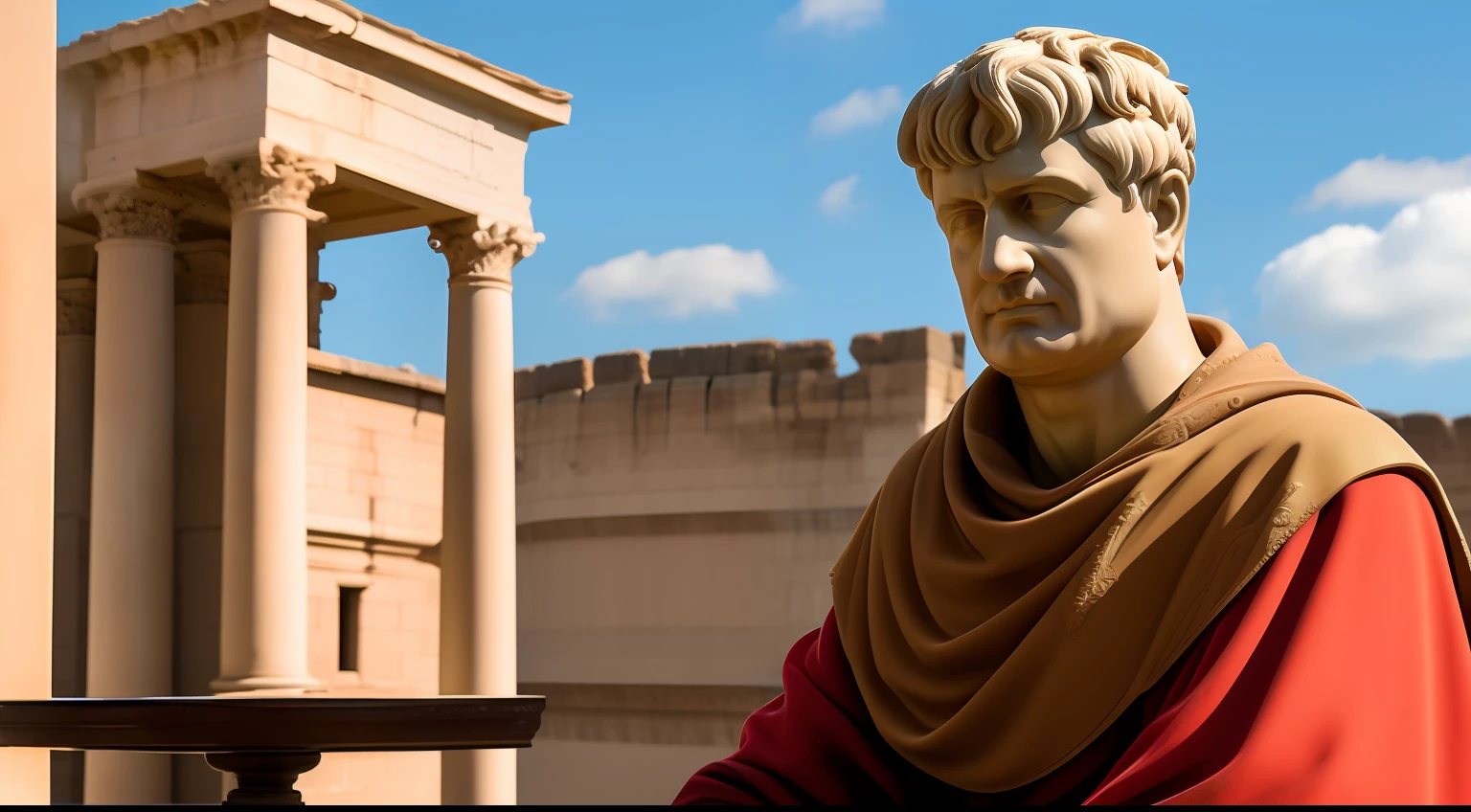 Create an image that contrasts Trajan's military conquests with his compassionate side, portraying him overseeing financial aid programs for economically challenged Romans