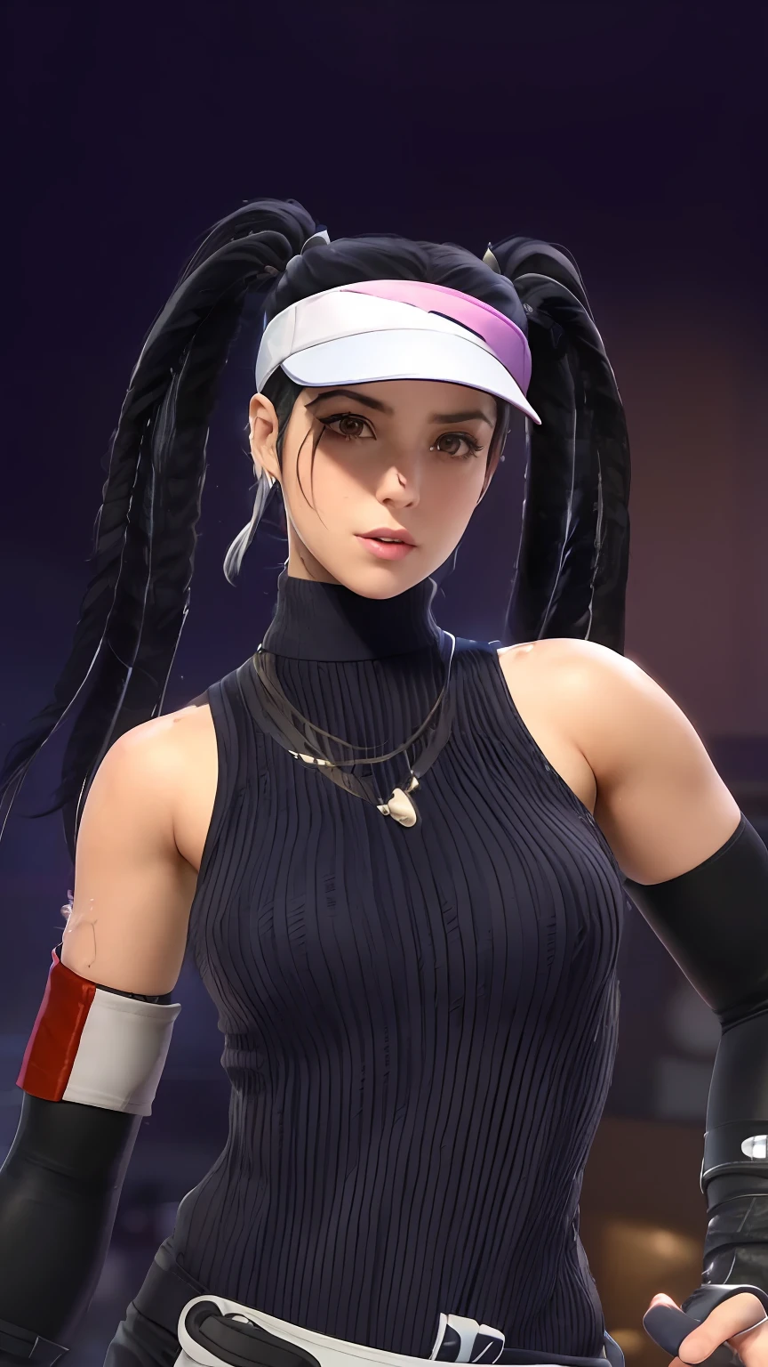 a close up of a person with a tennis racket and a tennis hat, portrait of tifa lockhart, as a character in tekken, loba andrade from apex legends, nico robin, tifa lockhart portrait, video game avatar, kate bishop, tifa lockhart, faye valentine, character from king of fighters, video game character, tifa, senna from league of legends
