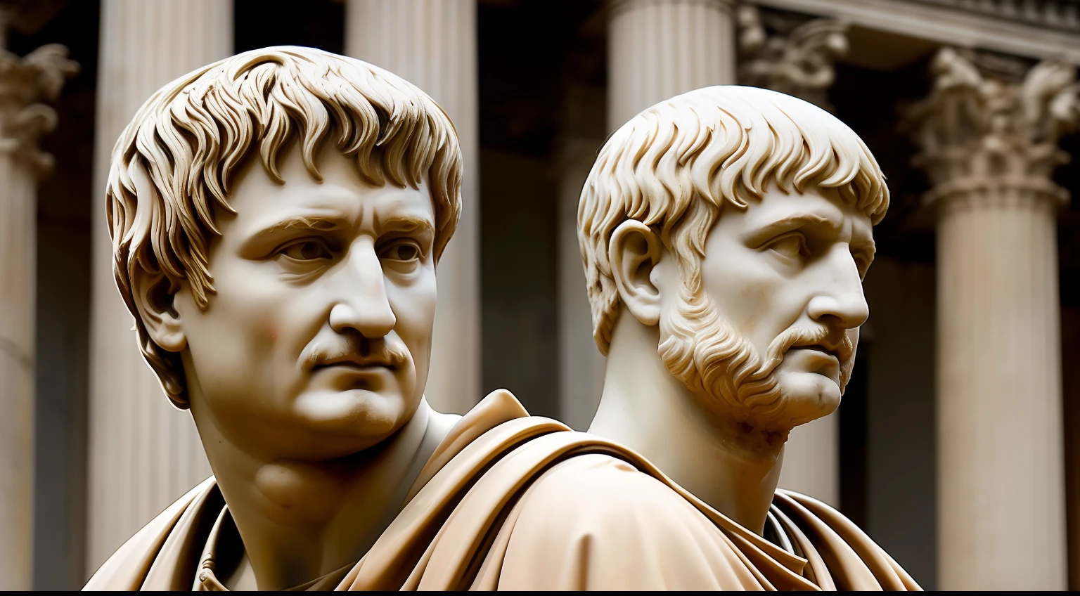 Create an image that contrasts Trajan's military conquests with his compassionate side, portraying him overseeing financial aid programs for economically challenged Romans