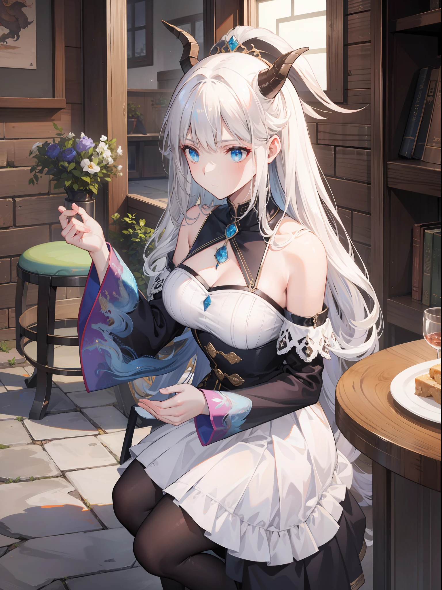 whaite hair,Dragon's horn,icy,haughty,a beauty girl