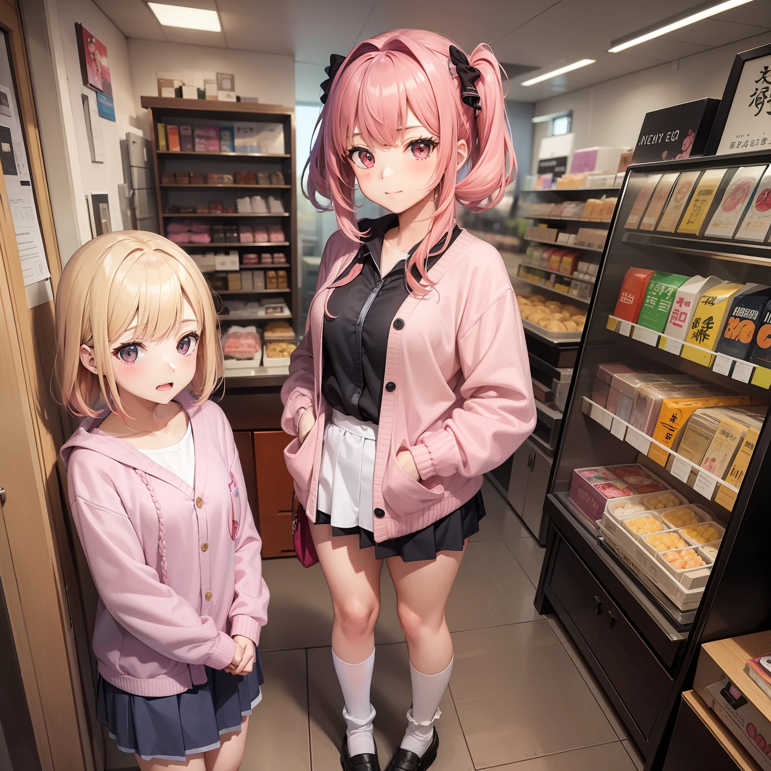 harems 13Year old girl Multiple girls are depicted 校服 blazers cardigan top-quality masterpiece 超A high resolution Huge Loose Socks Pink hair a blond