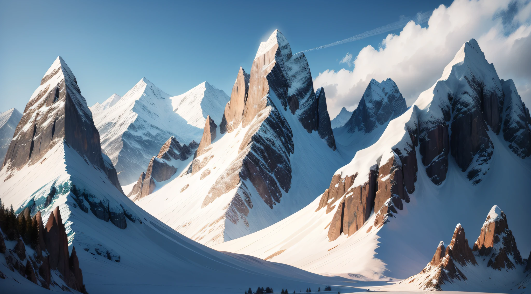 Mountains with trees and blue sky background, Mountain background, mountaineous background, mountainous background, mountains background, Detailed scenery —width 672, Snowy mountain background, background mountains, beatiful mountain background, mountain range in background, mountains on the background, mountains on the background, mountain in background, mountain range in background, some mountains in the background