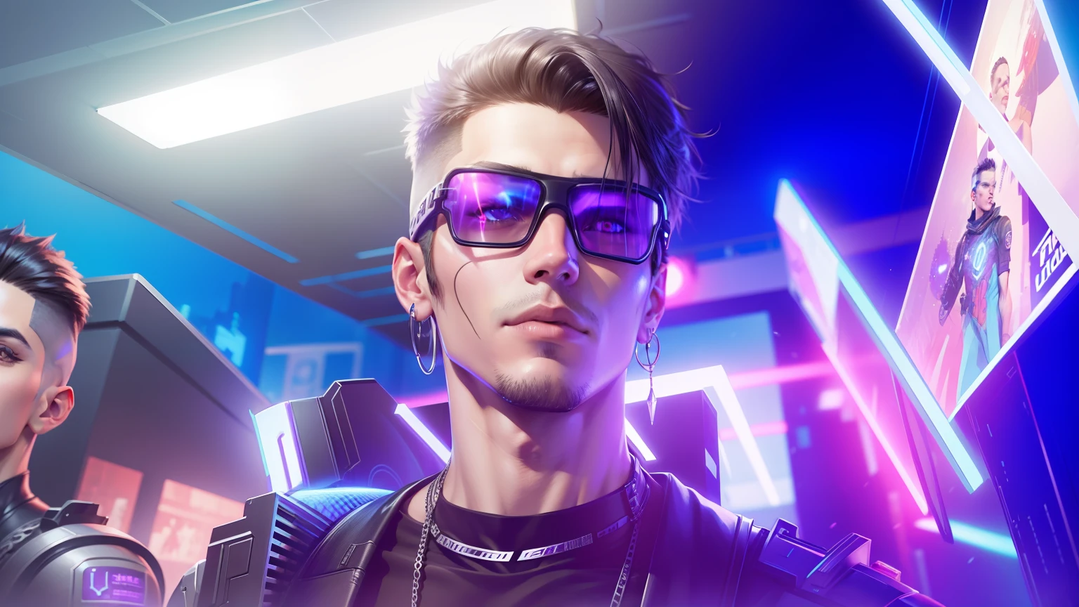 Change background cyberpunk handsome boy ultra realistic face,