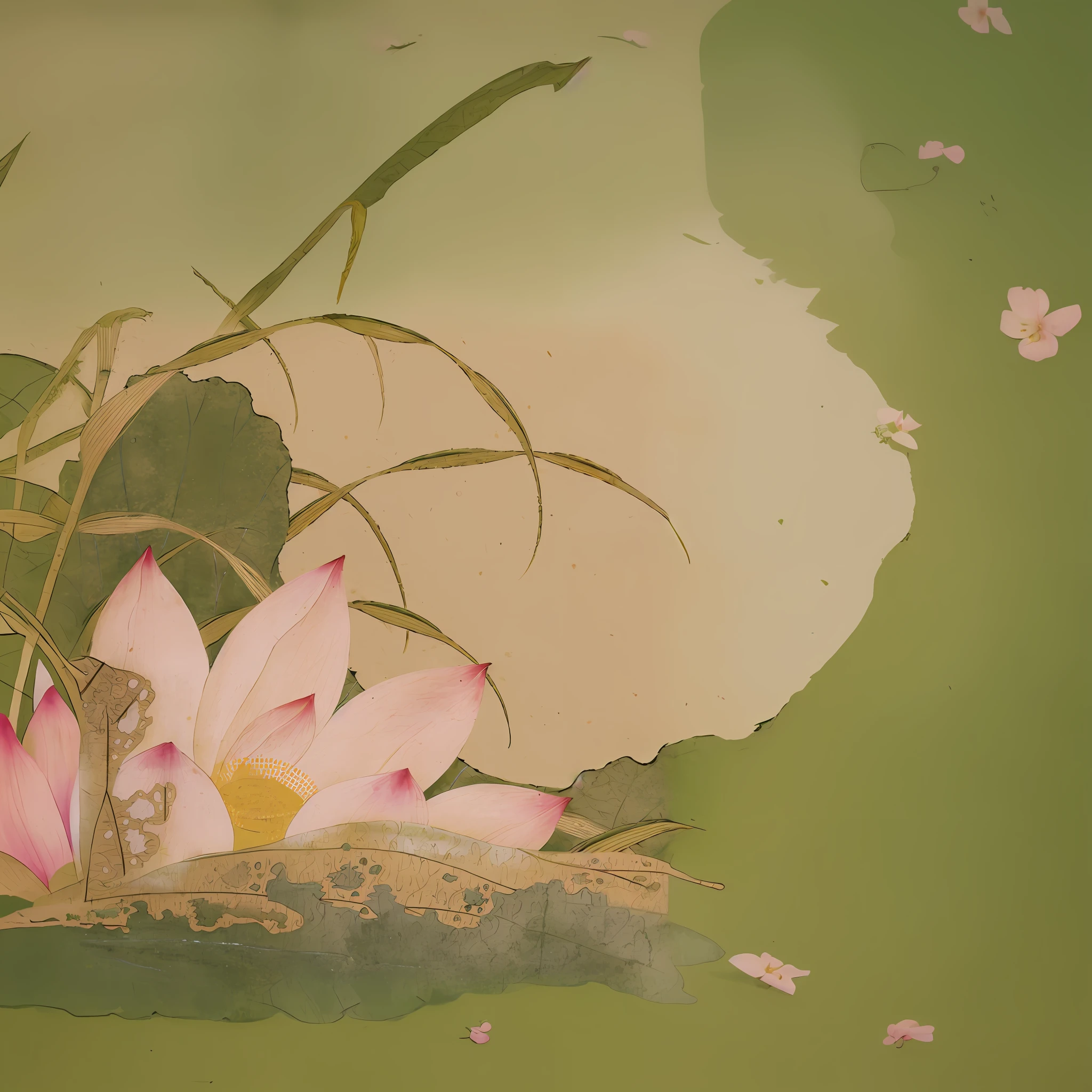 Painting of a pink flower on the green surface, author：Makutsu Kuzan, author：March Takeyamanoji Temple, author：Seto Toyo, author：Katsukawa Toshimasa, author：Katsukawa Toshijun, author：Akiyuki Yamamoto, author：Kyoshiro Yasuike