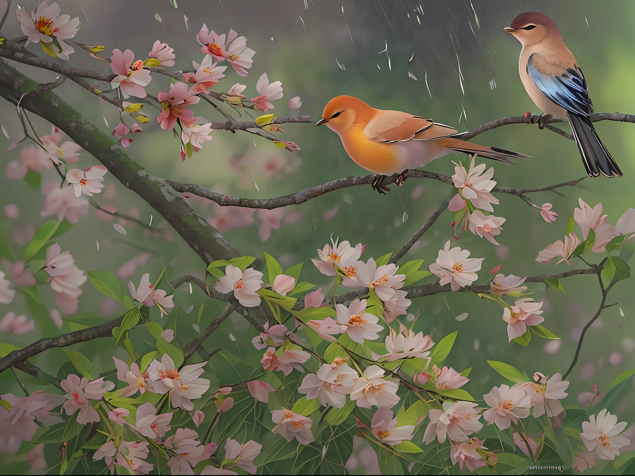 Spring sleep is not dawning, and birds are heard everywhere. The sound of wind and rain at night, and the flowers fall to know how much.