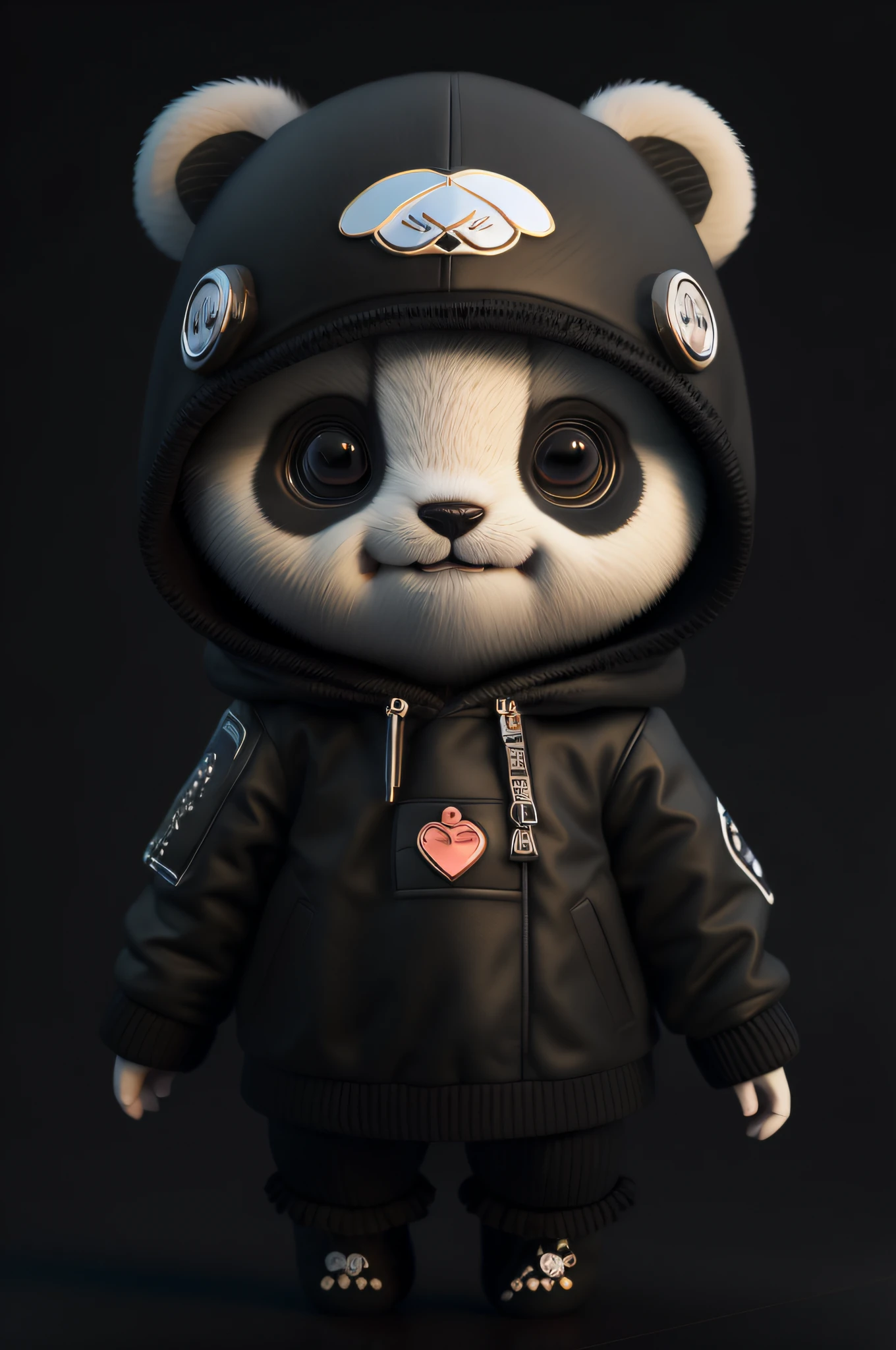 There is a pandabear in a black jacket and a black jacket, cute 3d render, 3d rendering stylized, very detailed character, 3d rendering stylized, 3 d render character art 8 k, super detailed render, toon render keyshot, cute detailed digital art, 3 d character render, stylized as a 3d render, vinyl toy figurine