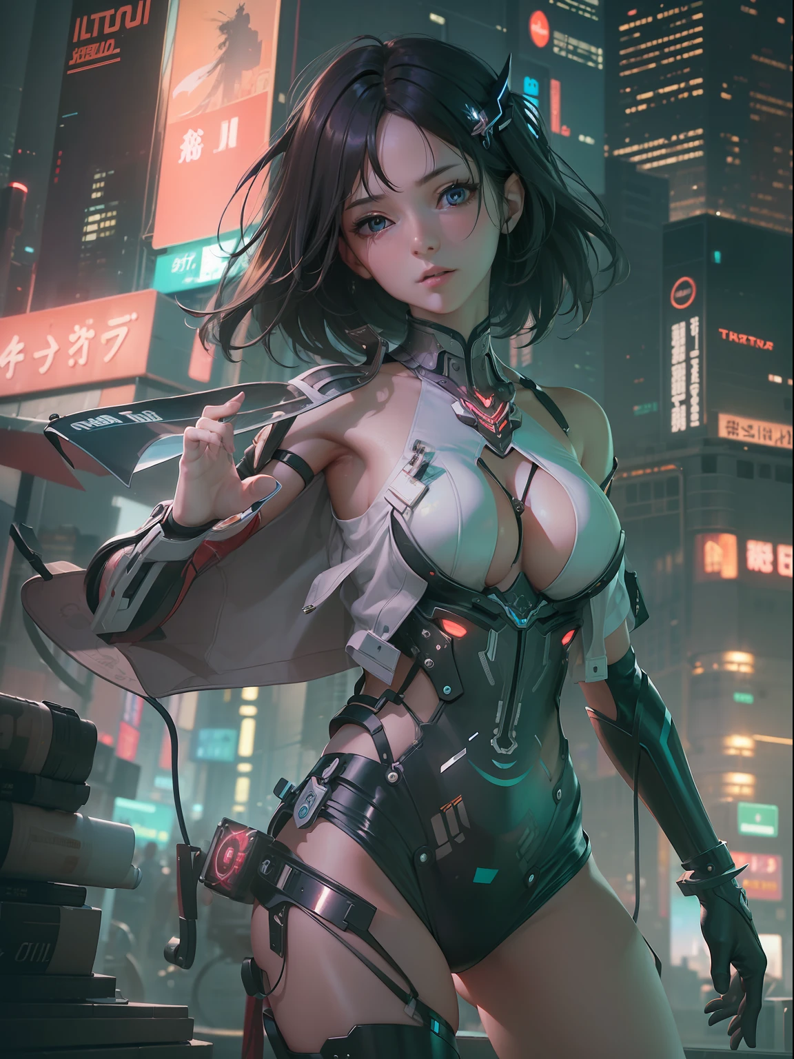 (((masterpiece)))、(((top-quality)))、((ultra-definition))、(High Definition CG Illustration)、((extremely delicate and beautiful))、overlooks、City of the Future、 Cinematic Light、cyberpunkcity、animesque、trending on artstationh、Rachel Walker、