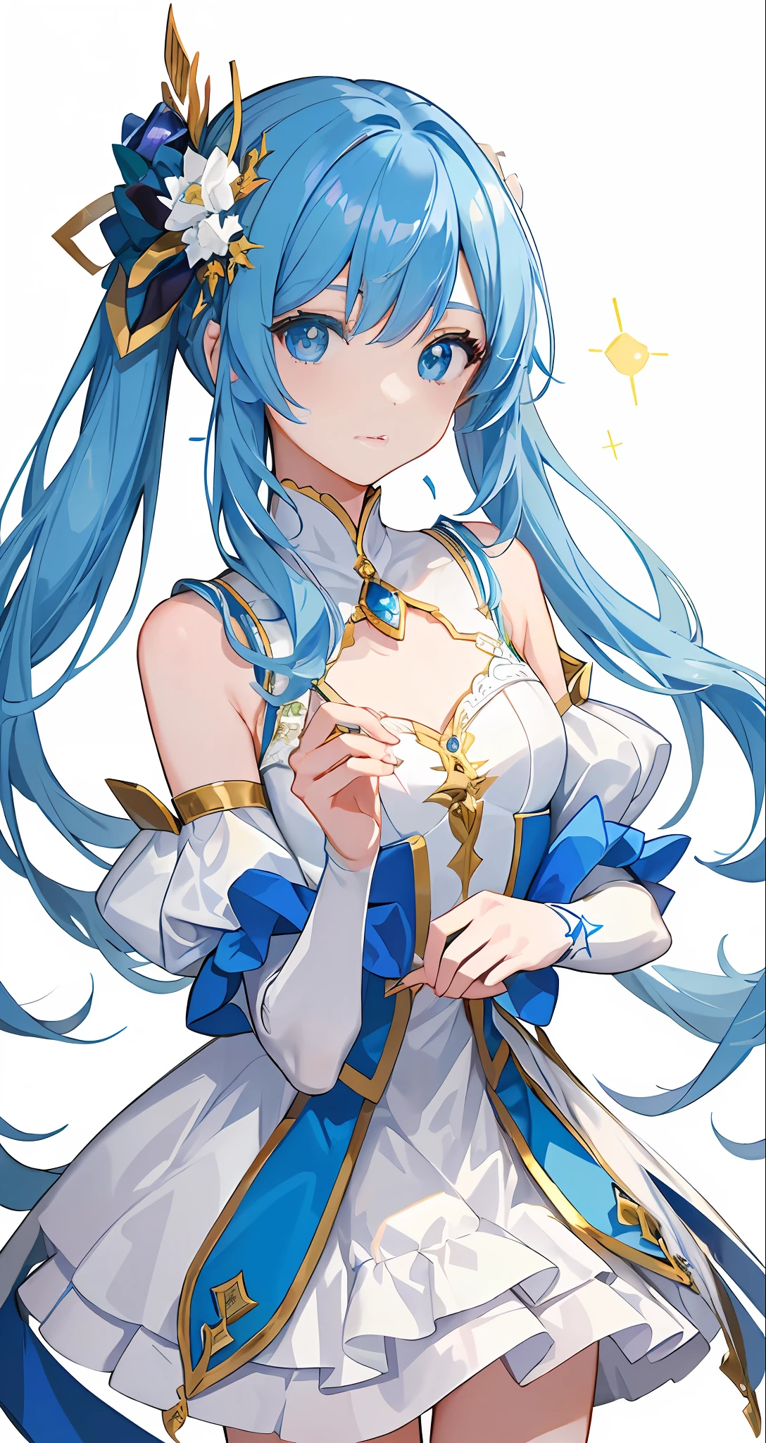 ((tmasterpiece、Need、ultra-delicate、A high resolution)), 独奏, a beauty girl, sparkle eyes, perfect eyes, 15year old, White, blue and gold color scheme