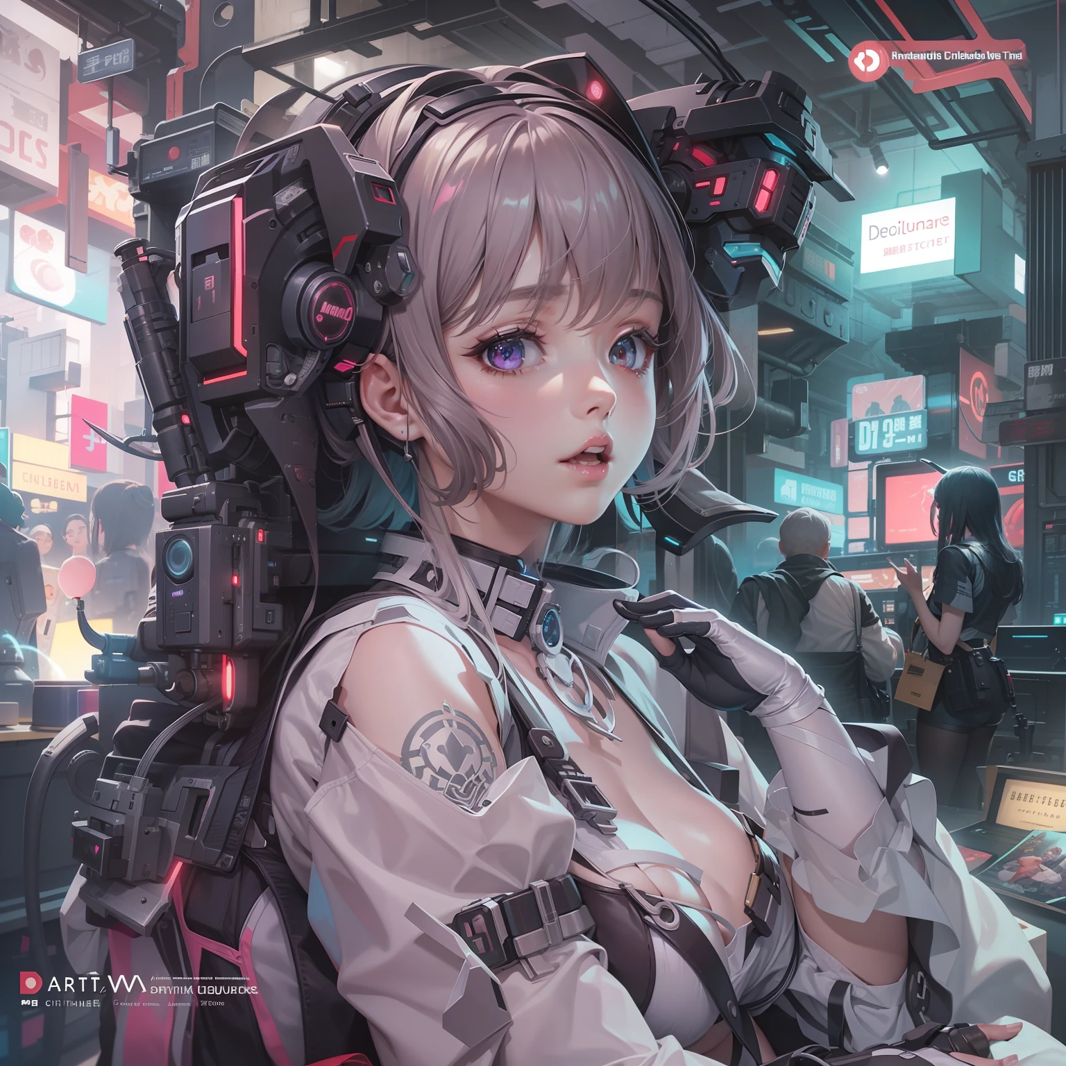 ​masterpiece、detaileds、Delicate touch、cyberpunked、2080s、animesque、girl with、trending on artstationh、Rachel Walker、