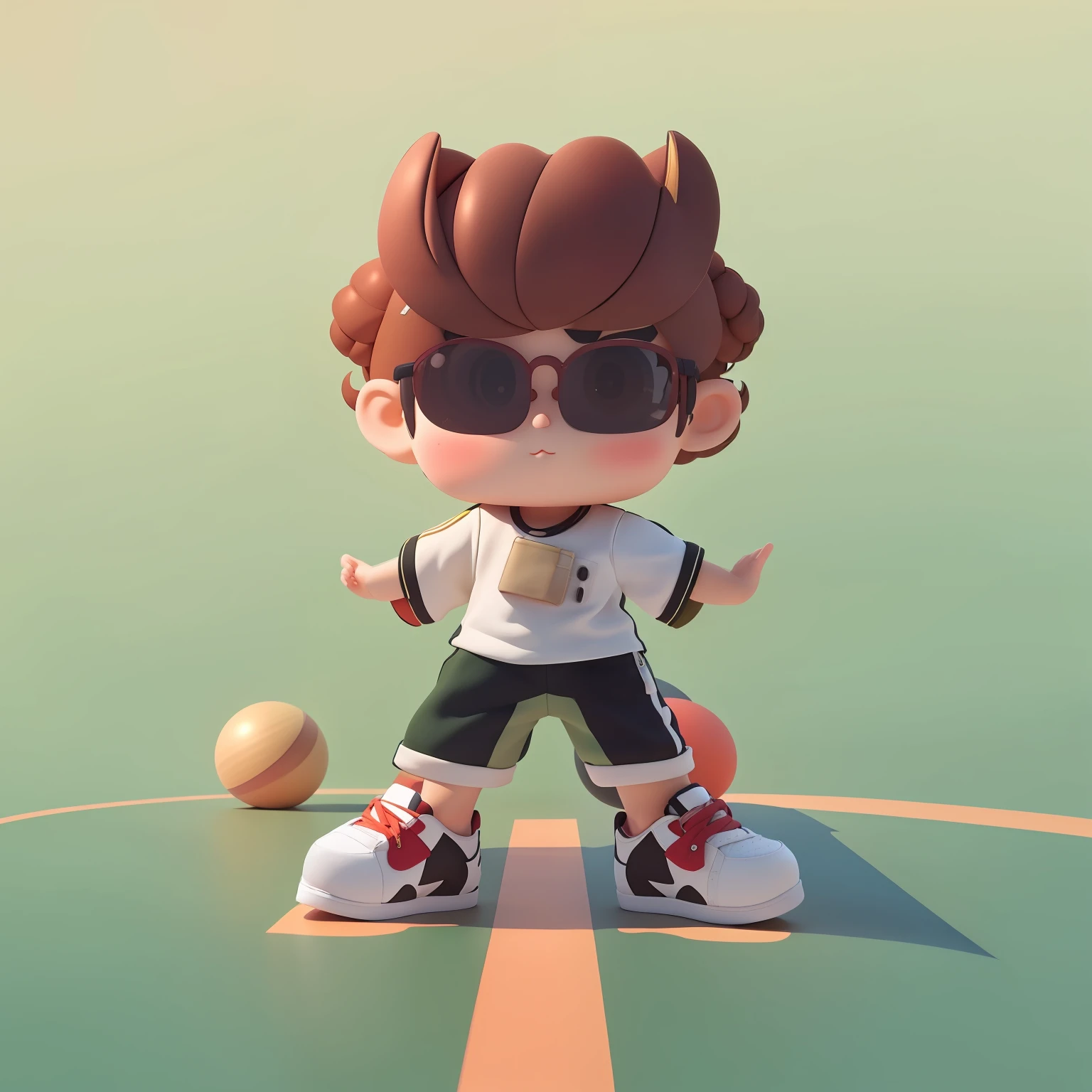 whaite hair,with brown skin,Army green top,Black shorts,White sneakers,largeeyes