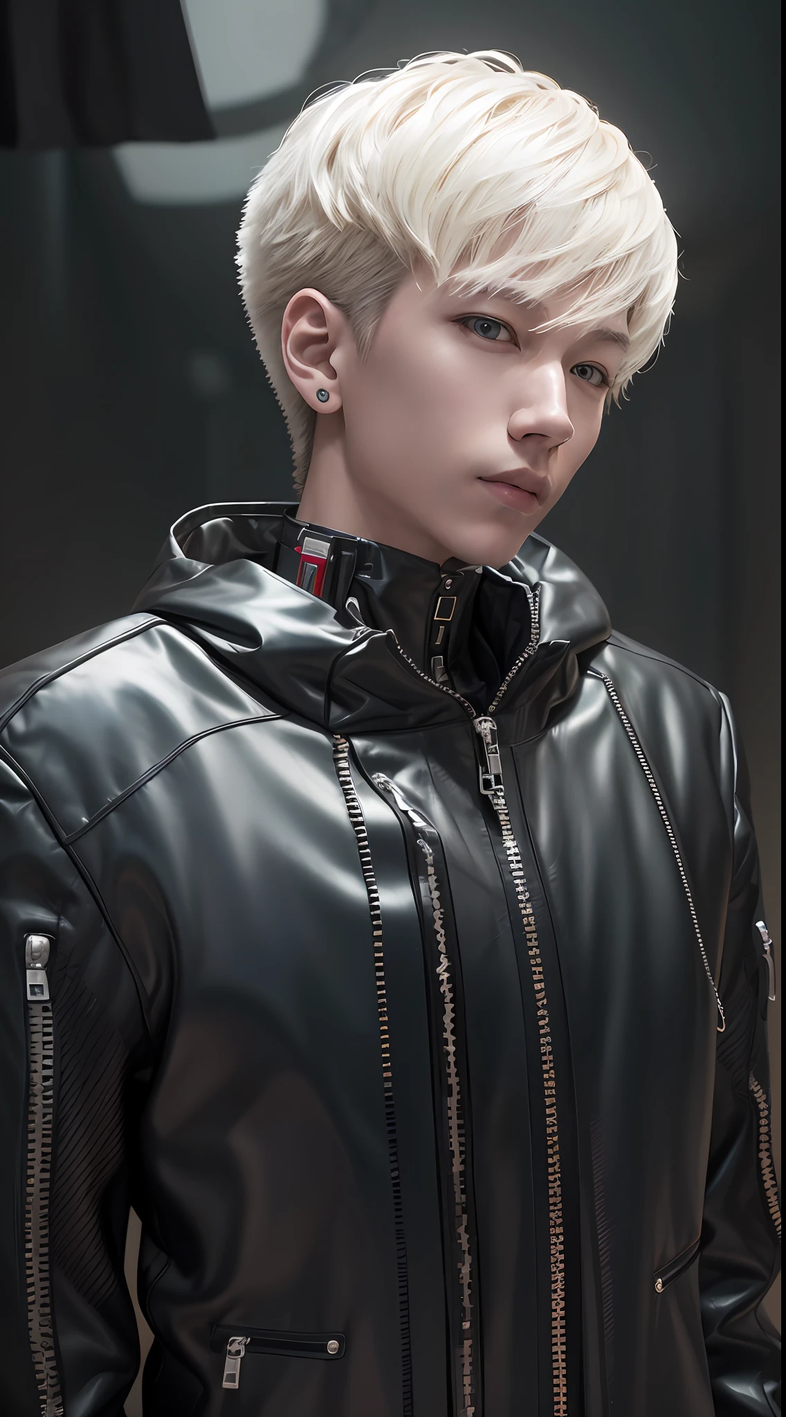 tmasterpiece， best qualtiy， 1 gray-haired boy：1.5，solo，of a real，sportrait，self-shot，Bare upper body，Bow your head slightly：0.4，RAW photogr，Best resolution，8K，lightand shade contrast，Edge lights，Real photography photos，cyber punk style，Dim background，globalillumination，depth of fields，Sharpen，shadowing，very complex details， realistic raytraicing，facing at the camera， neon light detail， Mechanical limb， Arm with keys and circuits，mechanical cervical attachment to the neck，Neck remodeling，Body makeover，filmgrain， color difference， sharp detailed， 动态照明， cinmatic lighting。